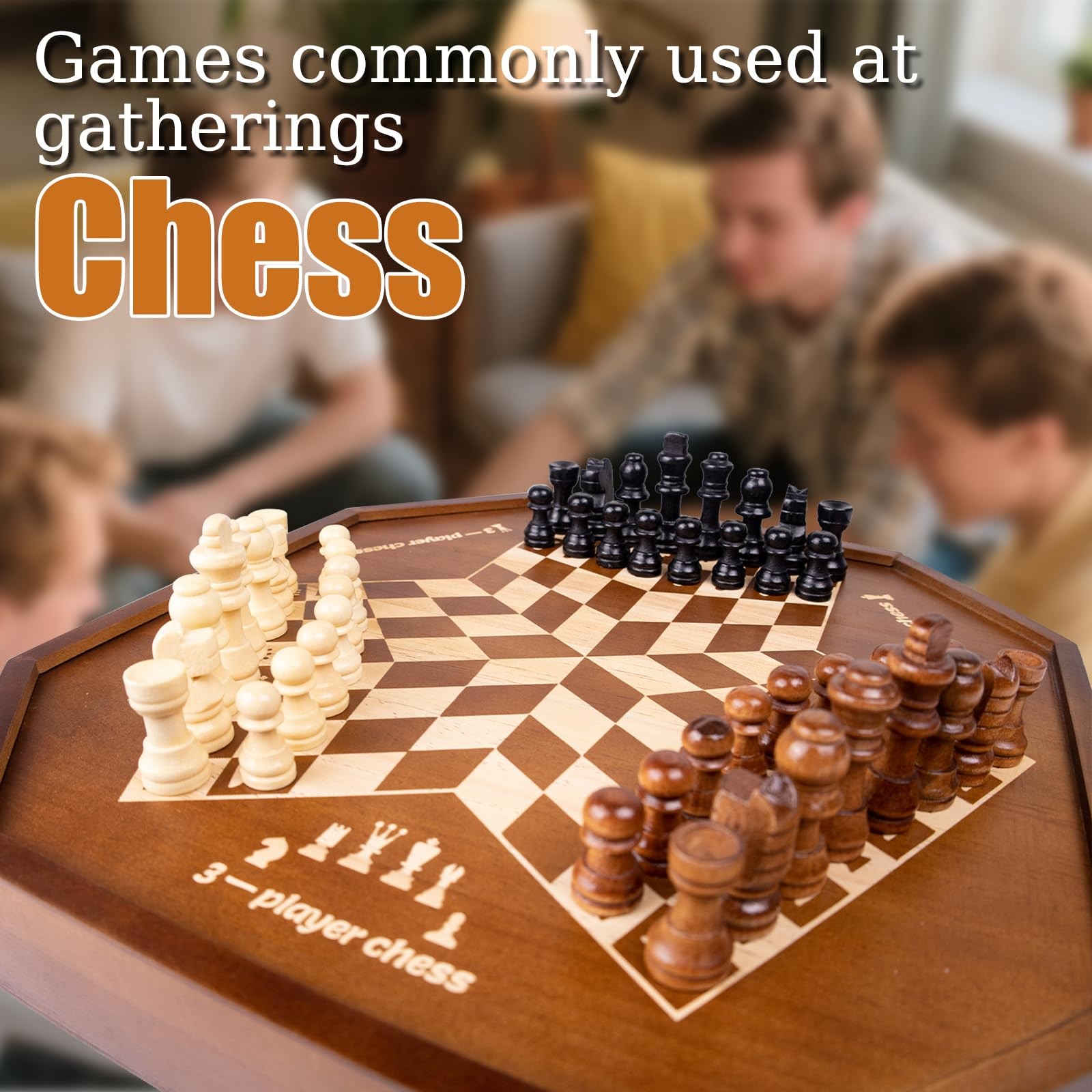 3 or 4 Player Wooden Chess Board Game Set, Chess Game,IQ Game, A Chessboard w…