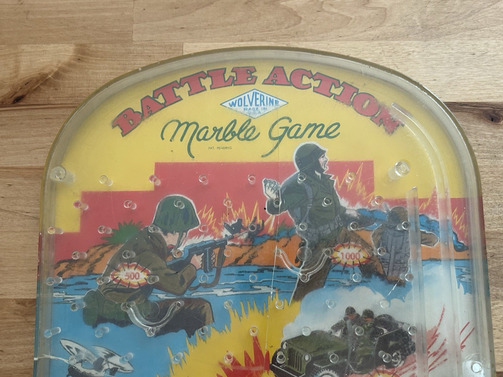 VTG 50’S Wolverine Toys BATTLE ACTION MARBLE GAME Tabletop Pinball 16” x 10”