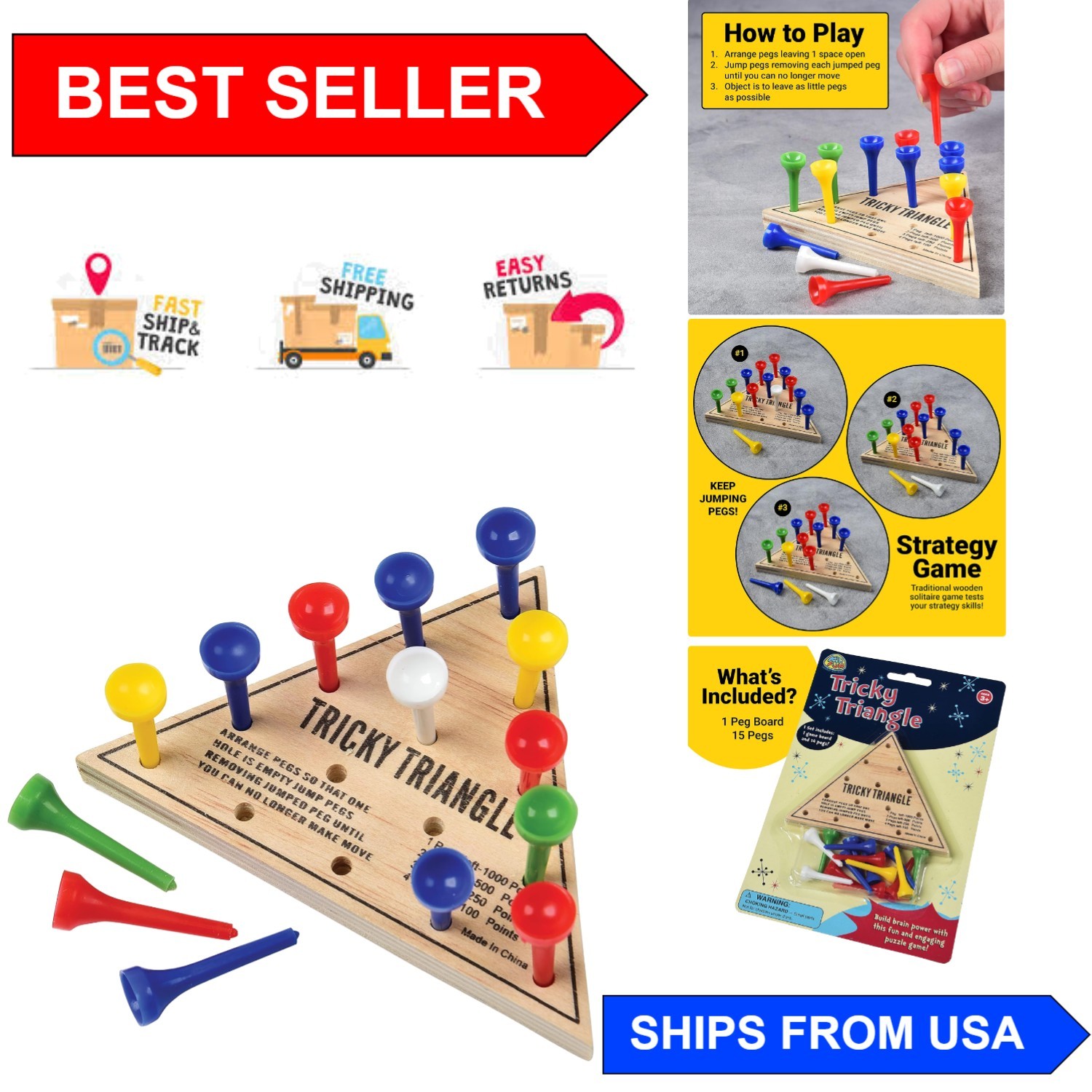 Assorted Color Wooden Triangle Game – Travel-Friendly Strategy Game for All Ages