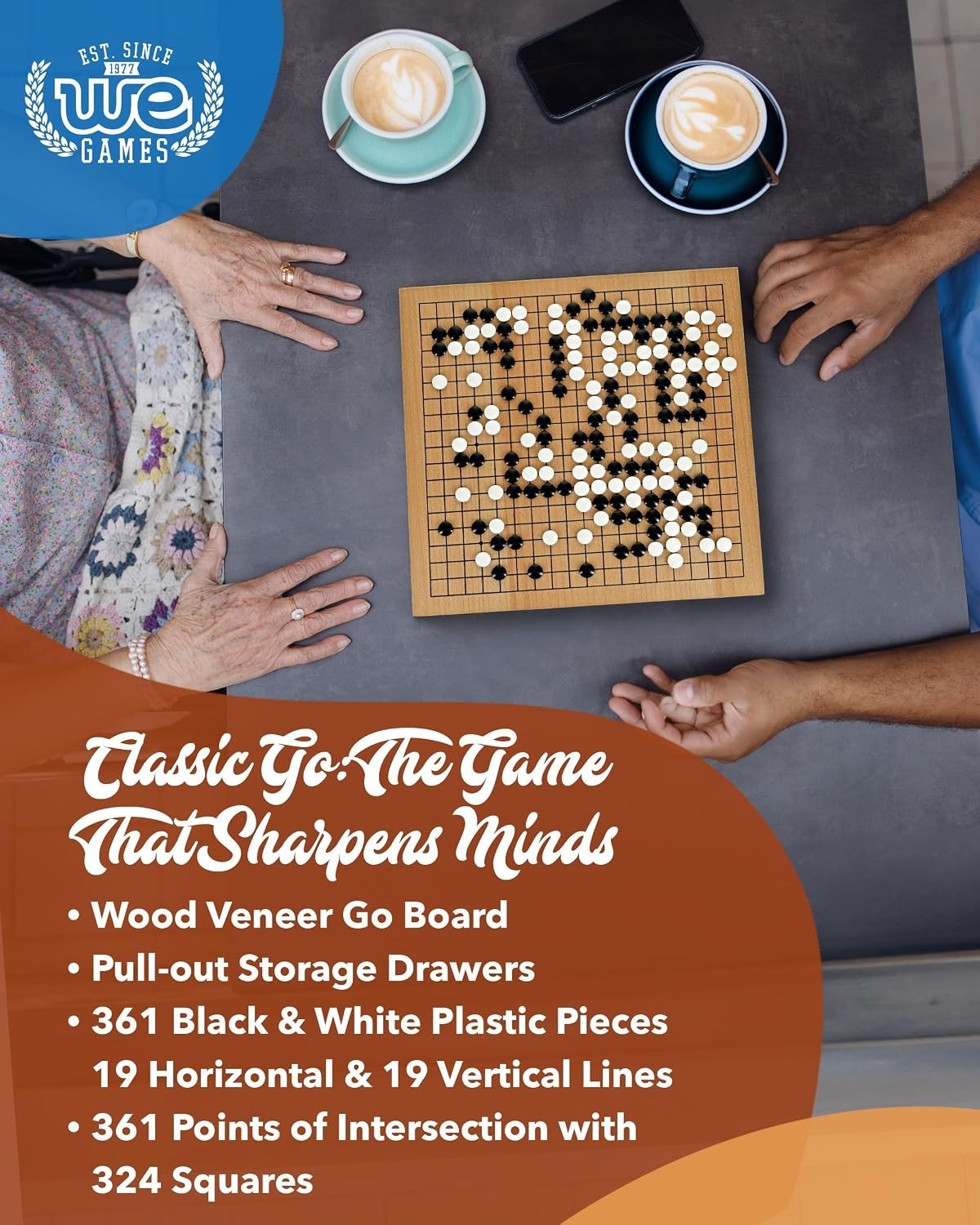 NEW 12″ Traditional Go Board Game Set with Pull-Out Storage Drawers Portable