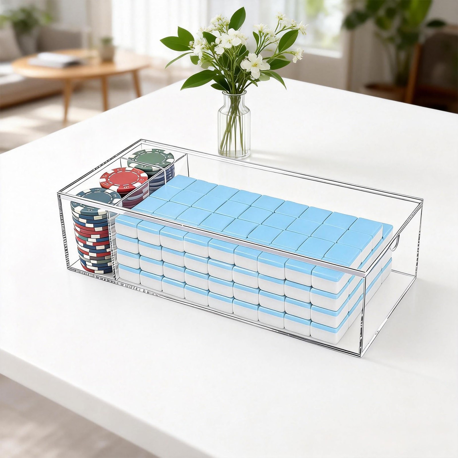 Mahjong Case Fits 1.2×0.9×0.5 Inch American Mahjong Tiles, Acrylic Box for 16…