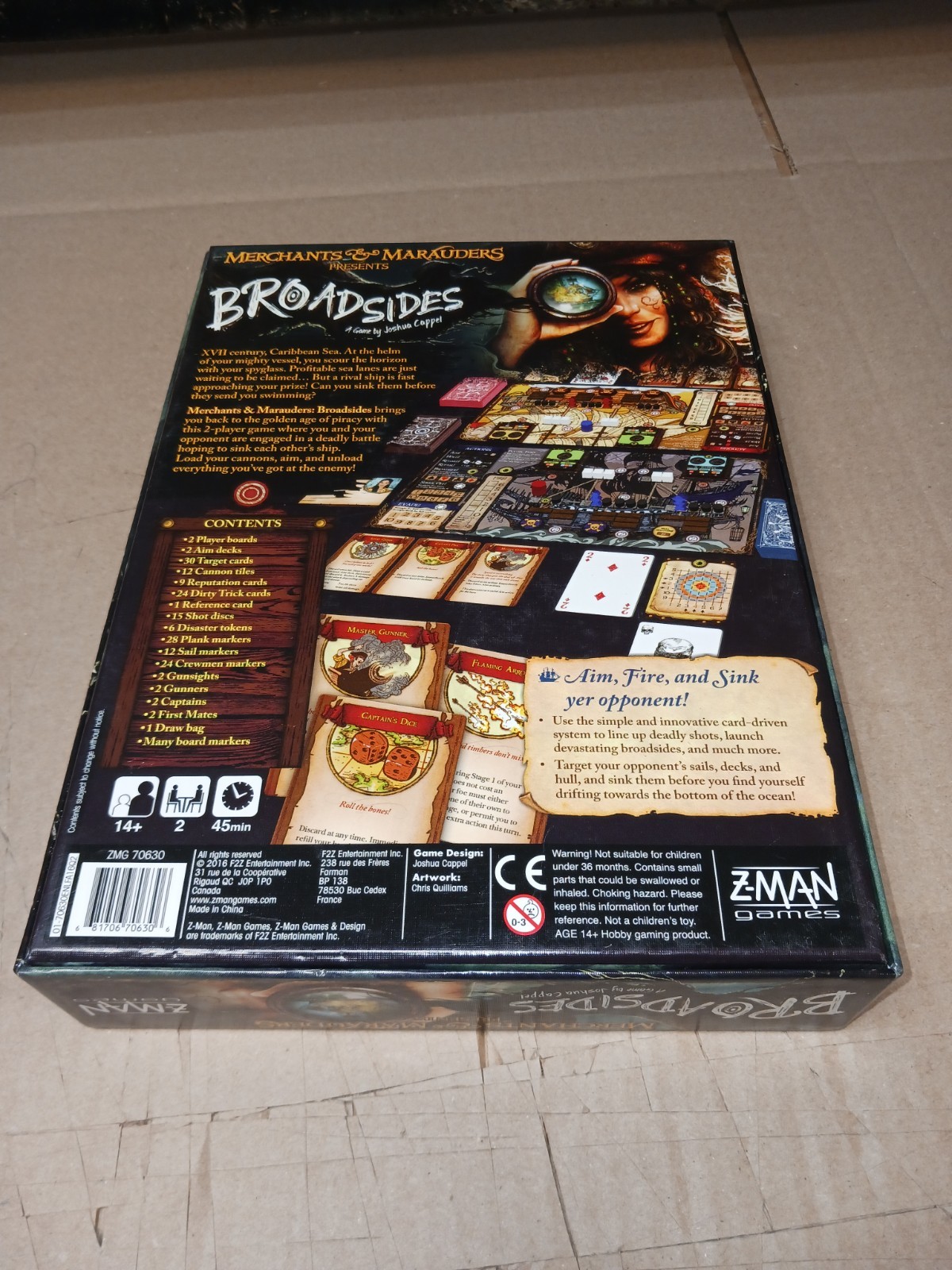 Broadsides Board Game Merchants & Marauders Z-Man Games 100% Complete, VG Condit