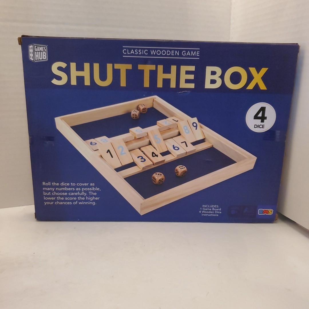 Shut the Box Game Classic Wooden Board Has 4 Dice Never Played