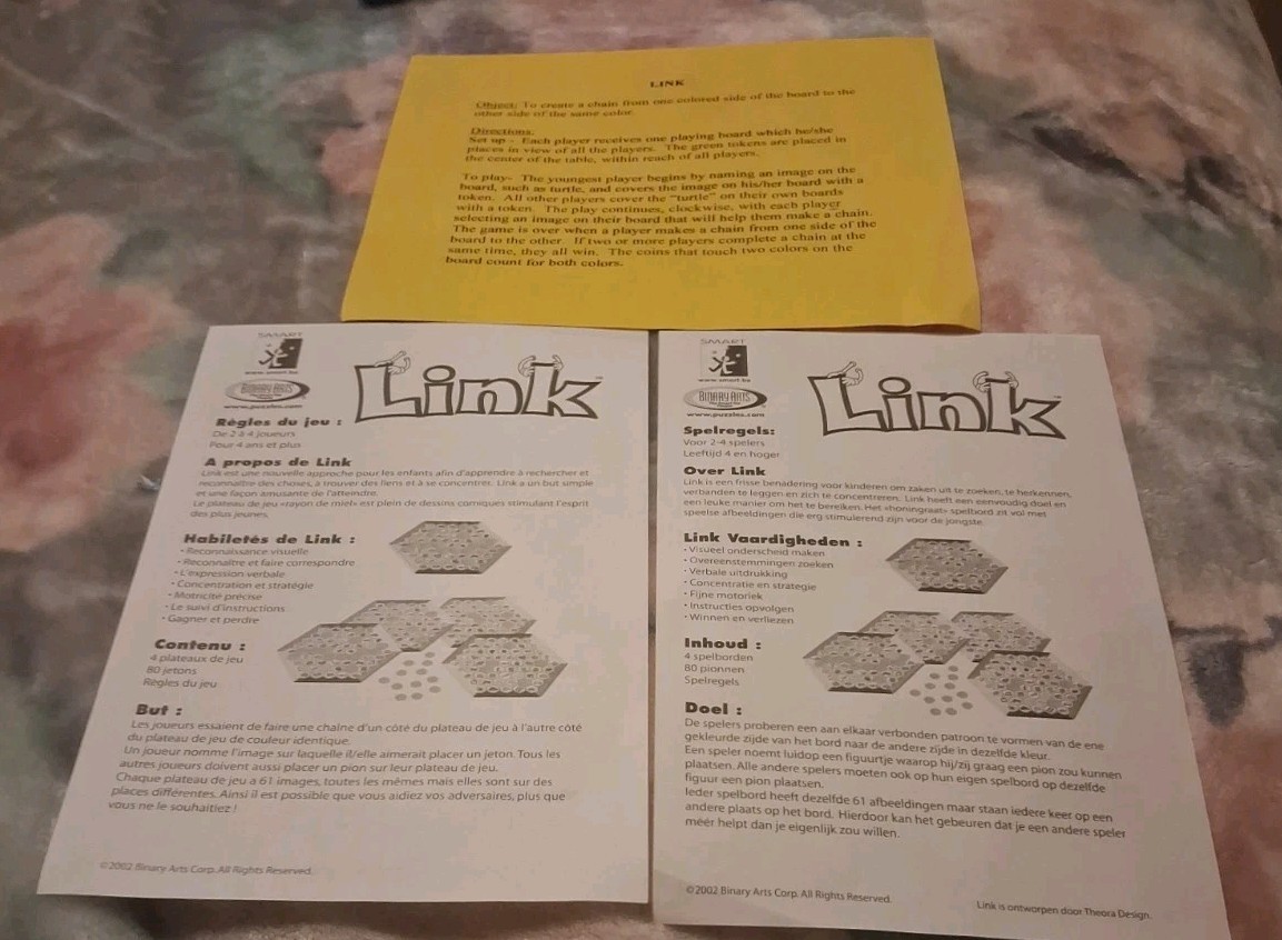 2002 Binary Arts Picture Link The Match Game INSTRUCTIONS IN FRENCH AN ENGLISH
