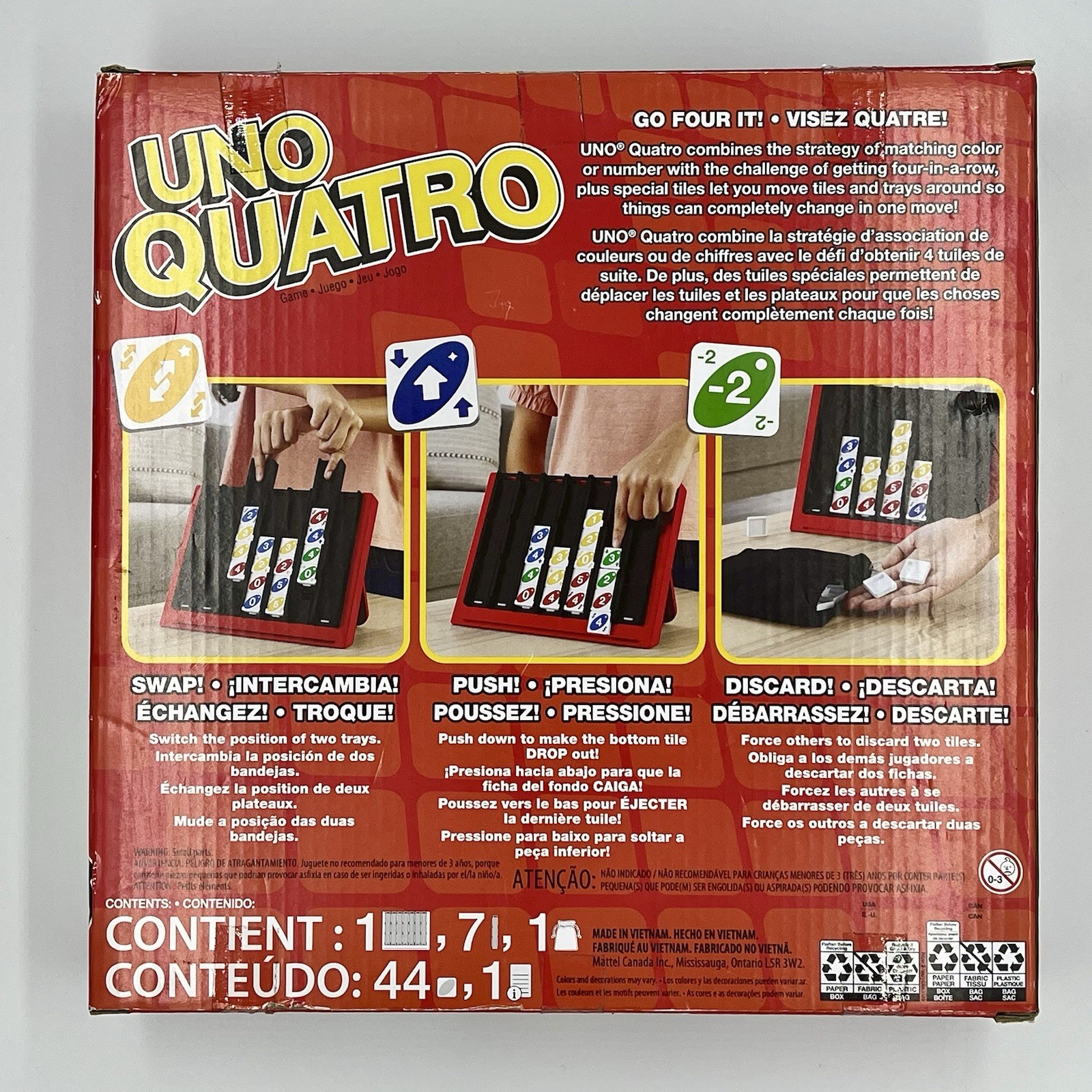 UNO Quatro Drop & Swap Card Game Family Party 2-4 Players Age 7+