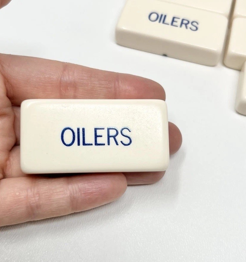 Vintage Puremco Dominoes “Oilers” Marblelike Jumbo Size Giant Face Thick USA