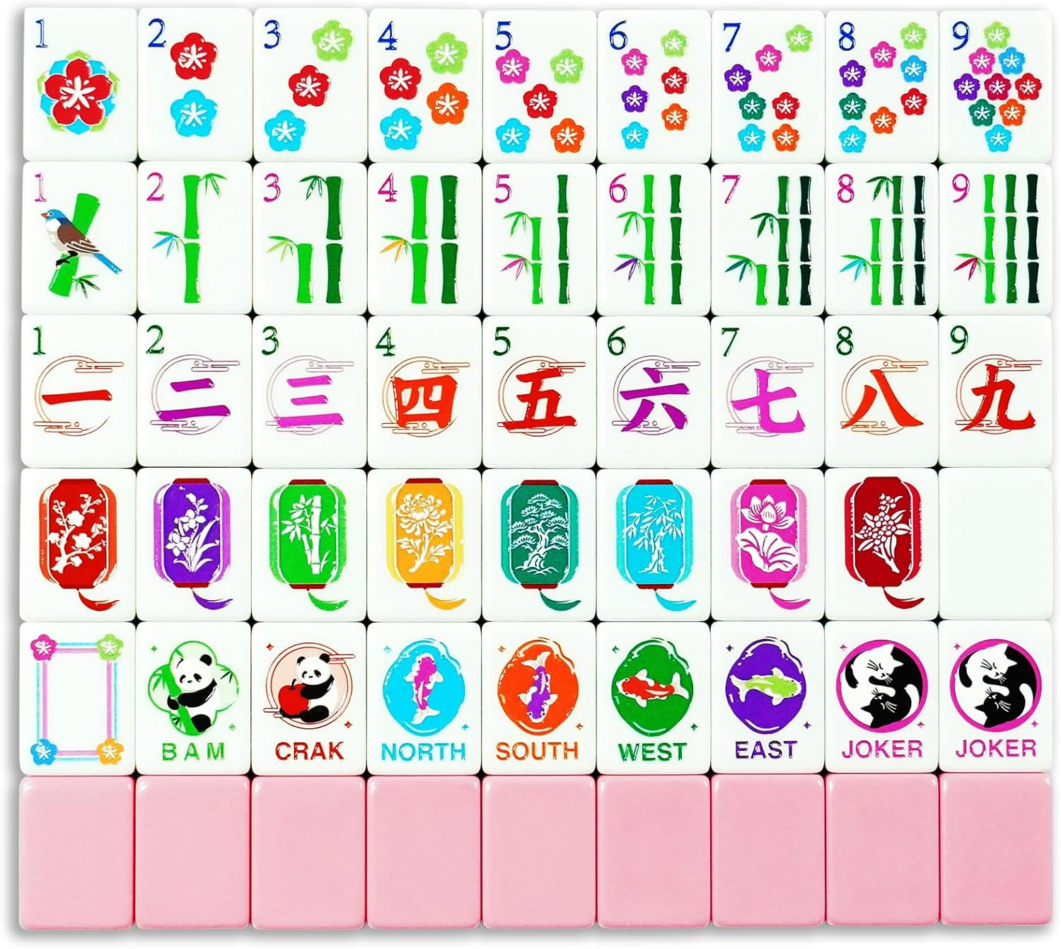 American Mahjong Tile Set 160 Mahjong Tiles Set with Bag Pink Back Melamine 1.2