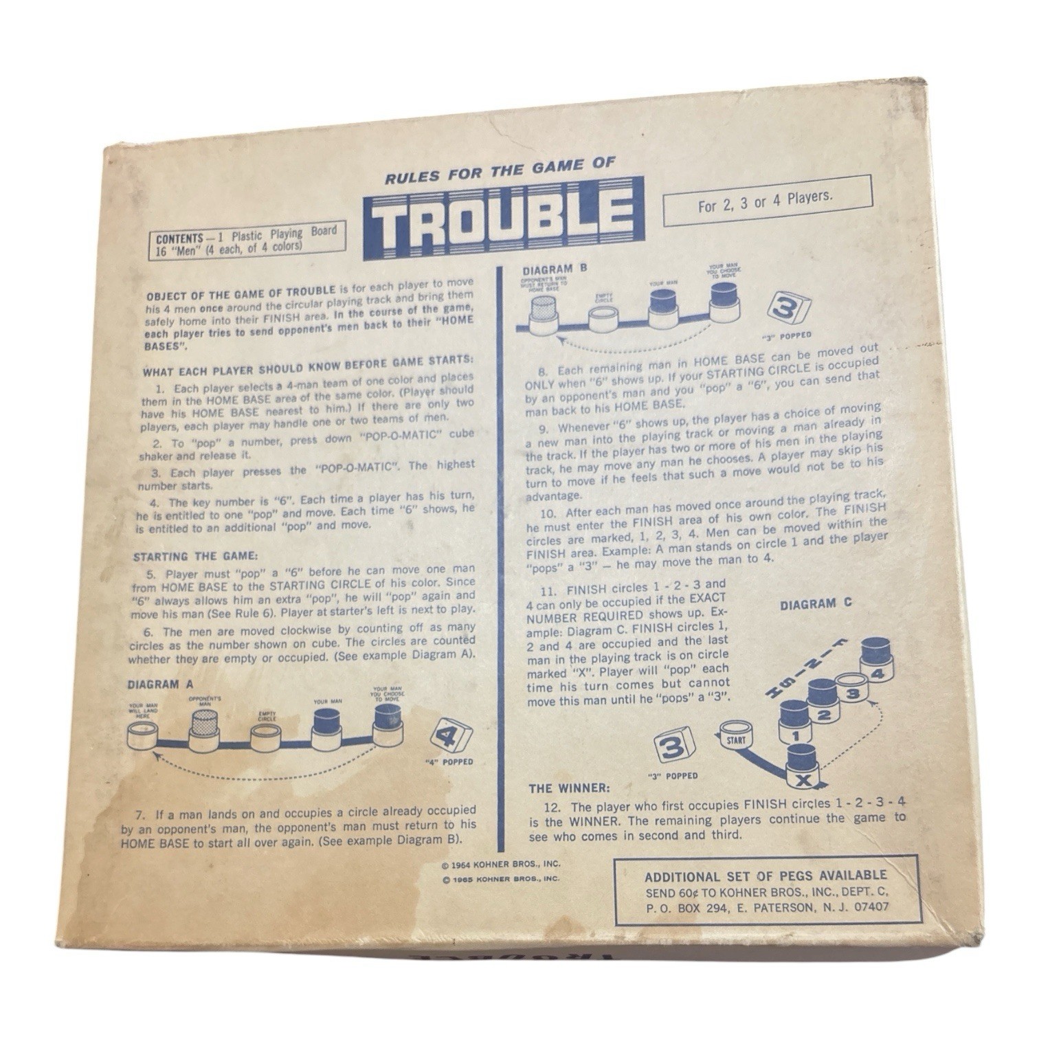 Vintage 1965 Trouble Pop-o-Matic board game Kohner bros USA made. Free Shipping
