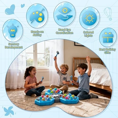 Interactive Whack-a-Mole Game for Kids 3-12, Educational Toy with Hammers, Sound