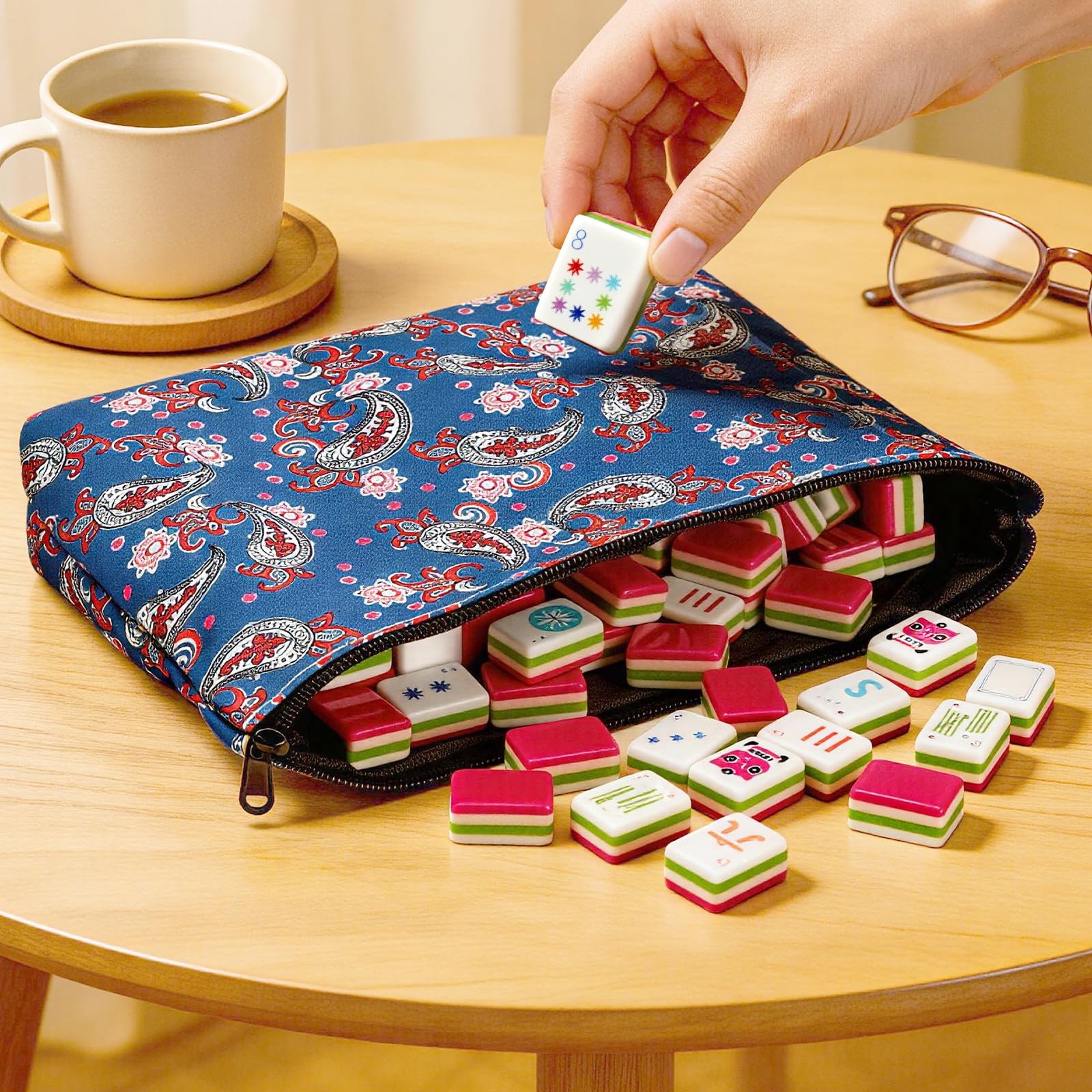 Ikowo American Mahjong Tile Set(4 Layer), 1.2”Mahjong Tile Set with Carrying …