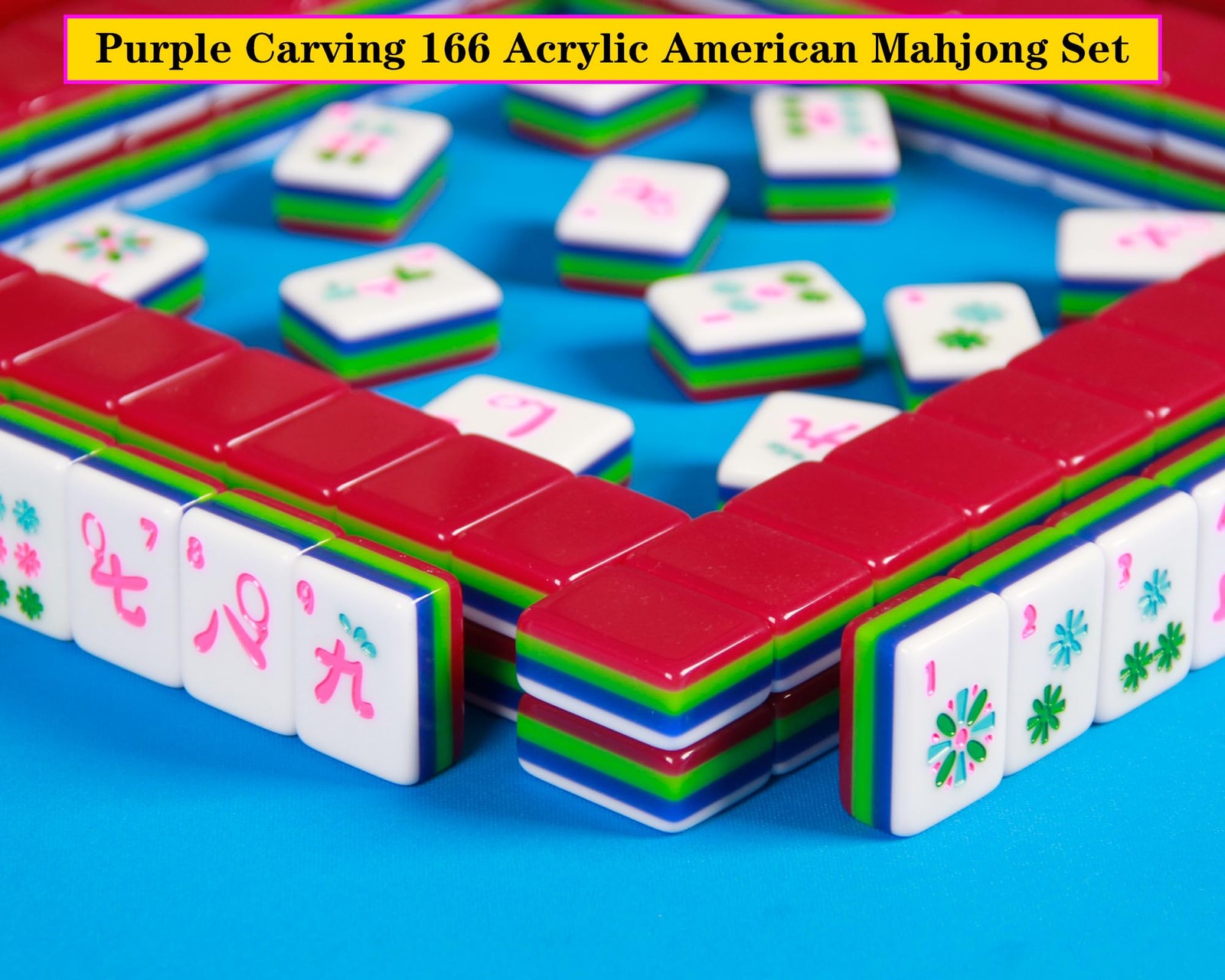 QLKLIKEBF 4-Layer Mahjong Tile Set 1.2-inch Rose Red 166 American Mahjong Til…