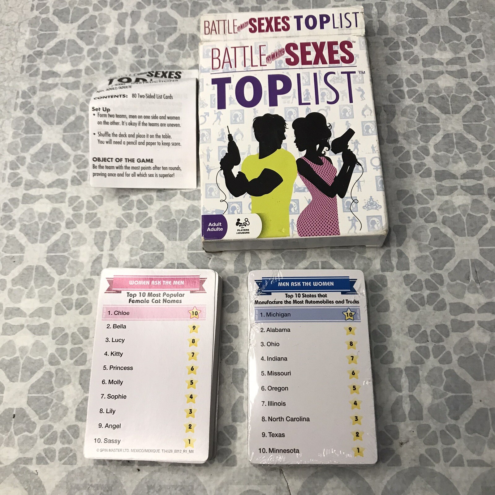 Battle Of The Sexes Top List Adult Card Game  2+ Players