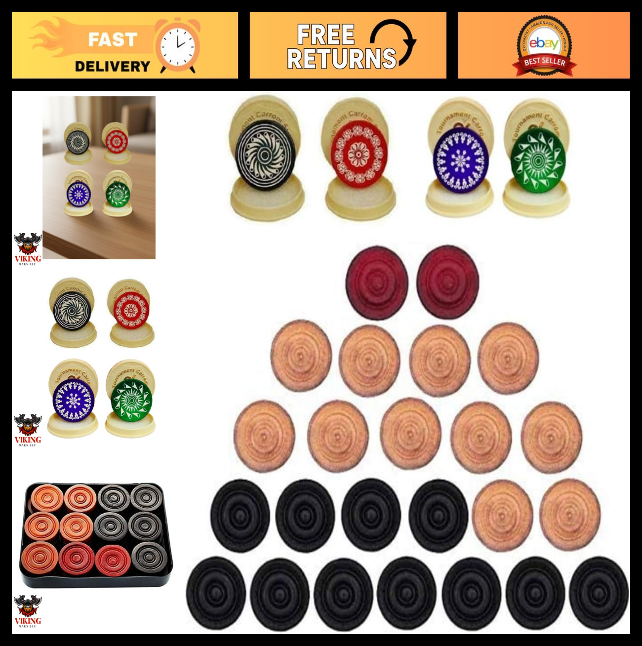 Professional Carrom Board Set with 24 Wooden Coins & 4 Strikers – Case Included