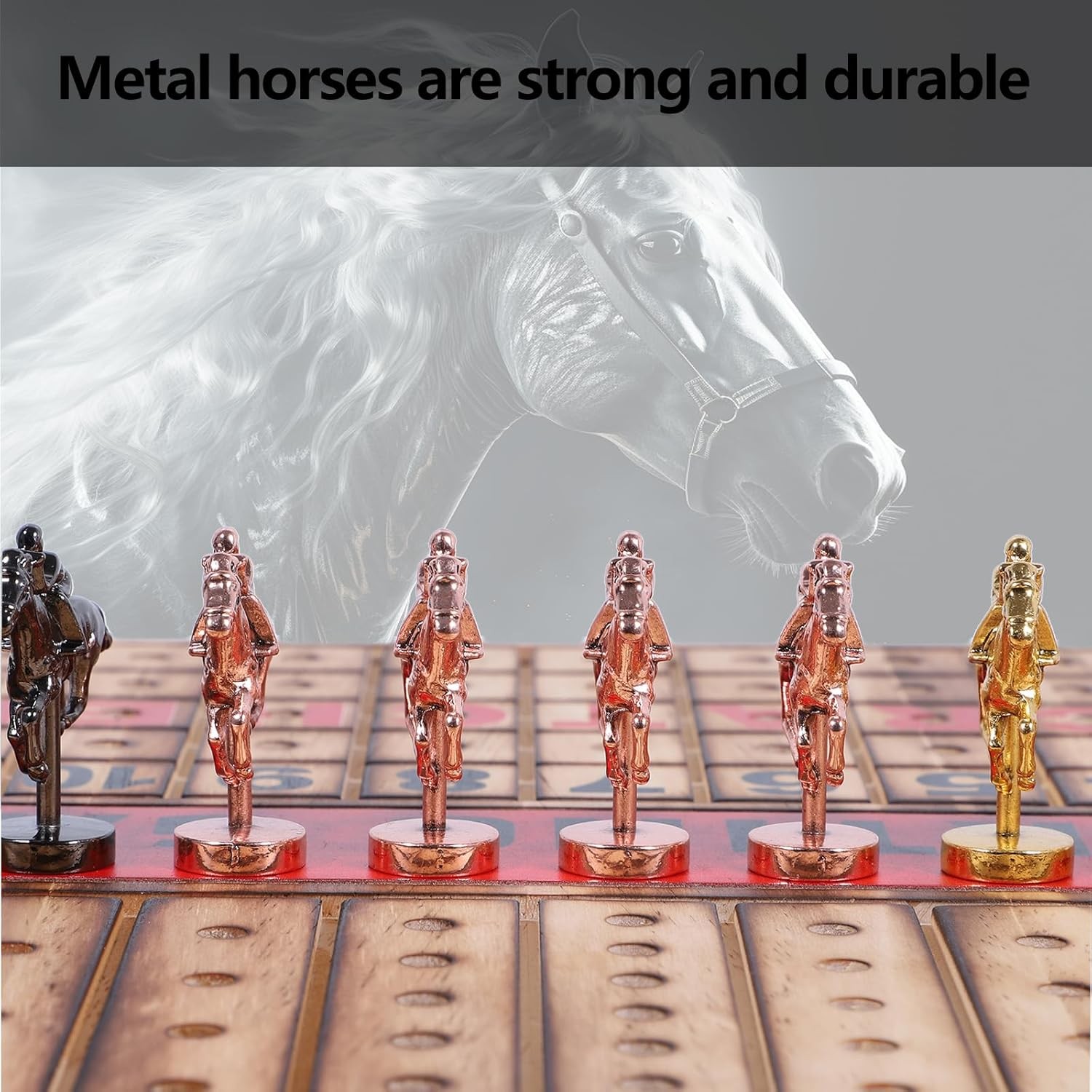 Large 21 Inches Horse Racing Board Game with 11 Luxury Metal Horses Thickened Wo