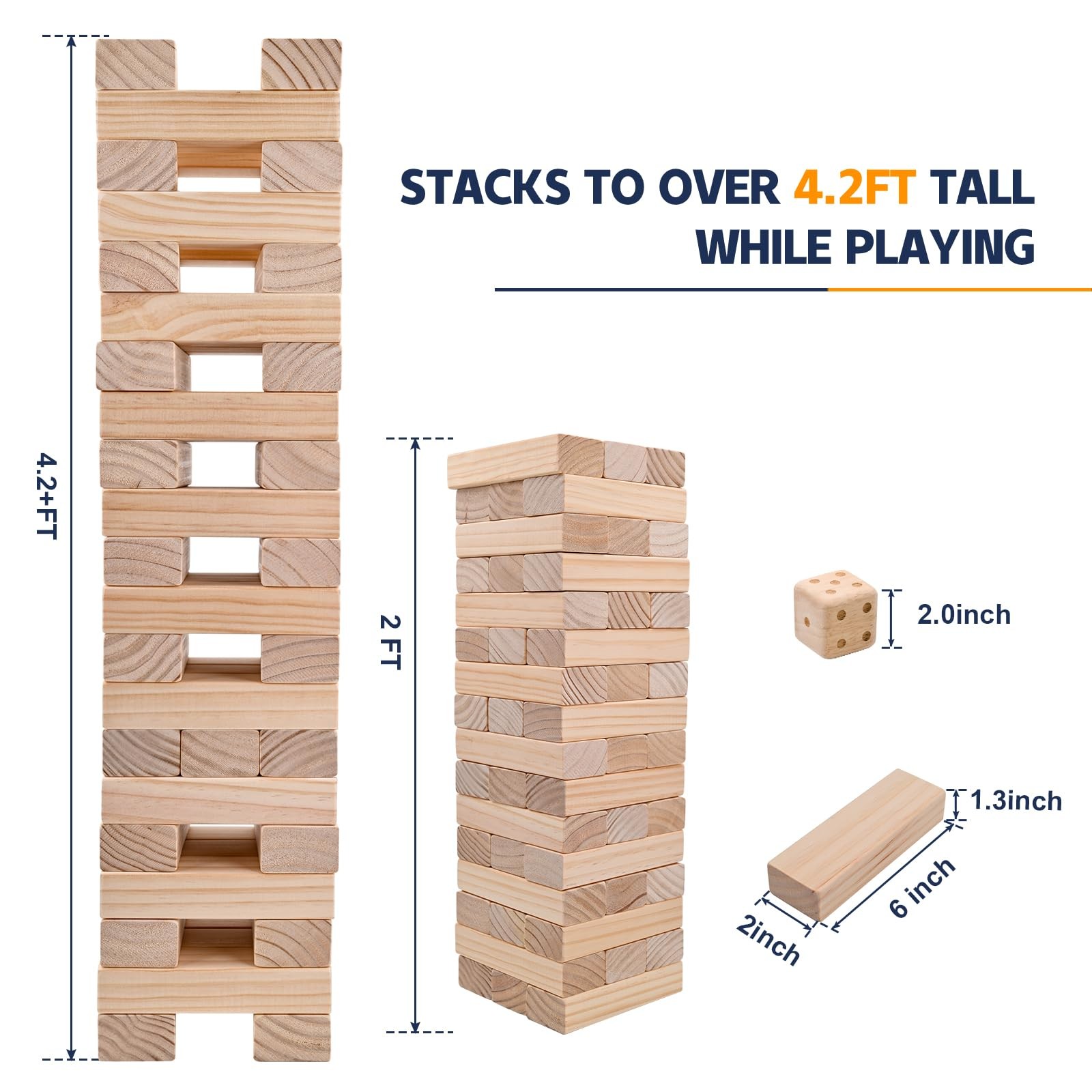 Giant Tumble Tower Games for and Adults 57 Blocks New Zealand Pine Wooden Blo…