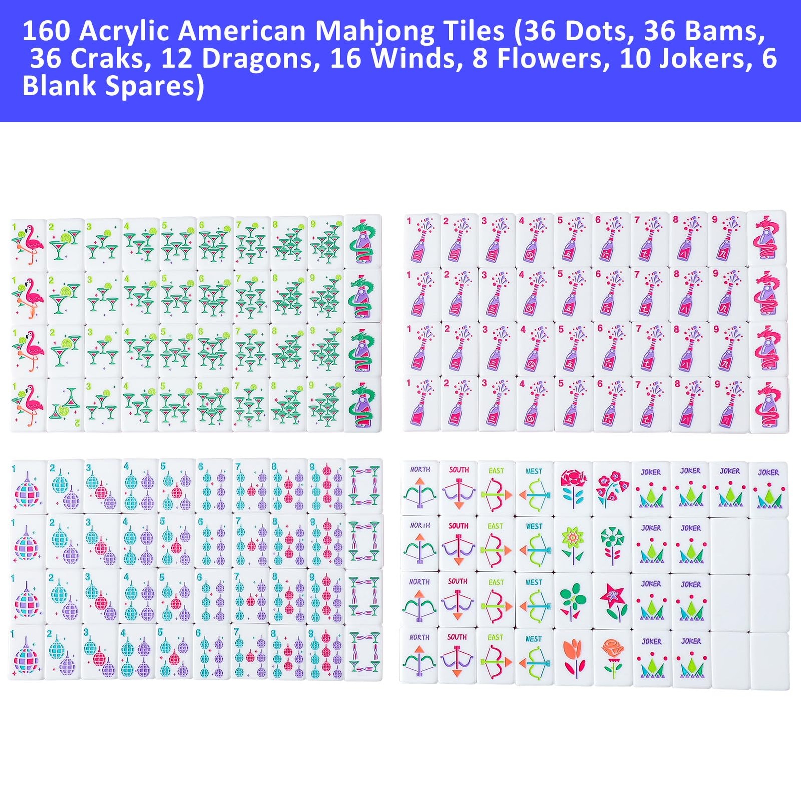 My Mahjong Trove 160 Blue Acrylic American Mahjong Game Set with Carrying Bag…