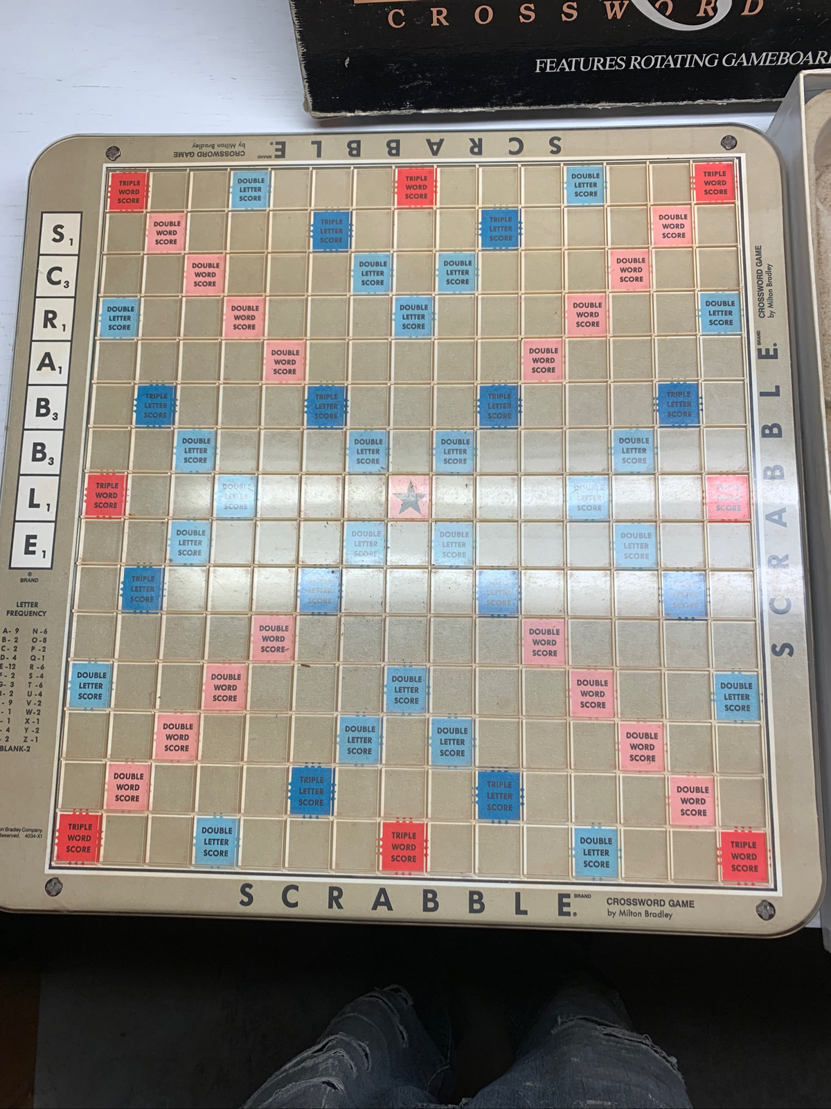 Scrabble Deluxe Edition Crossword Board Game Rotating Table- Incomplete Handmade