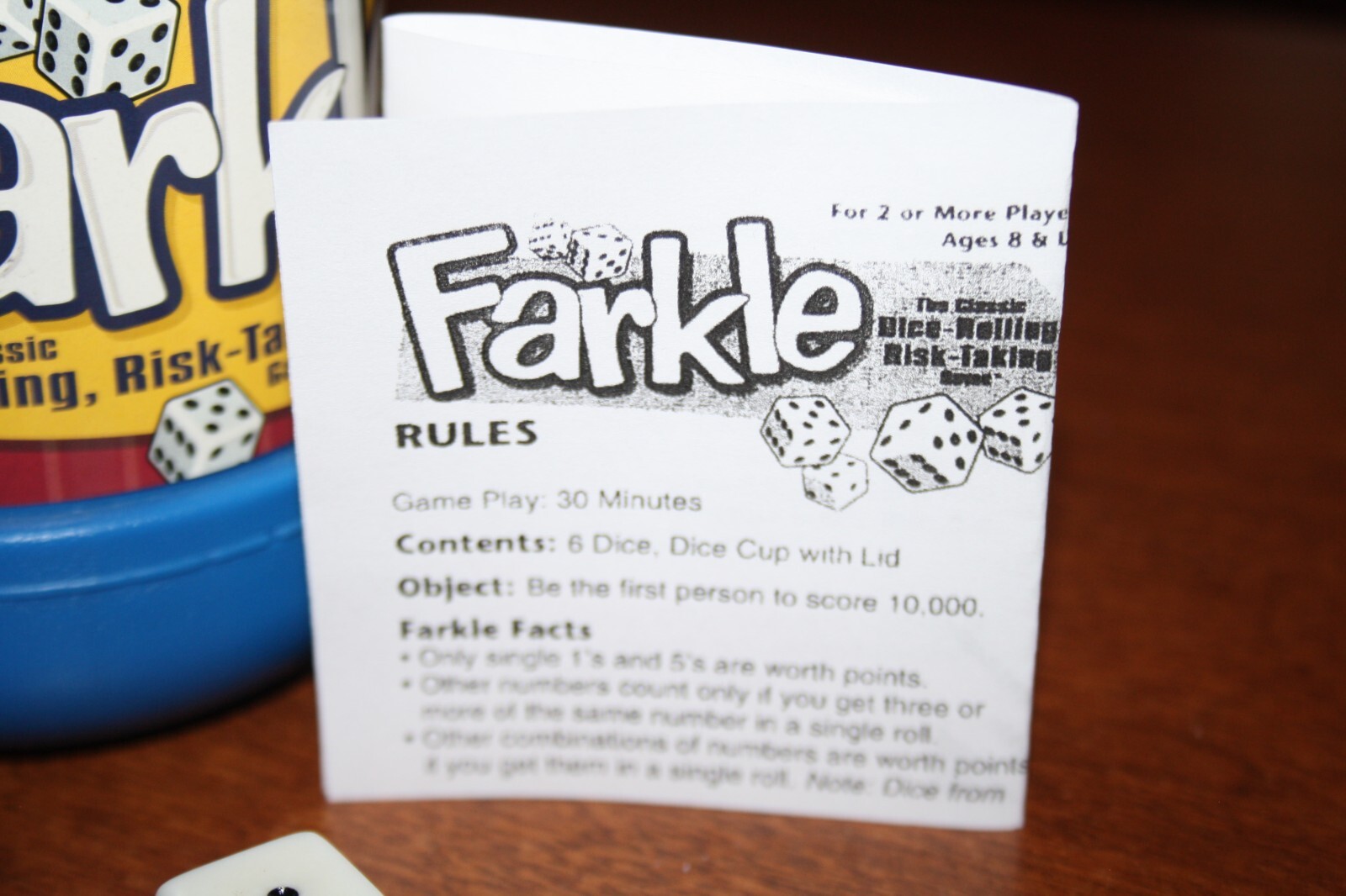 The Classic Farkle Dice Blue Cup Dice Rolling Risk Taking Game! Patch 2008
