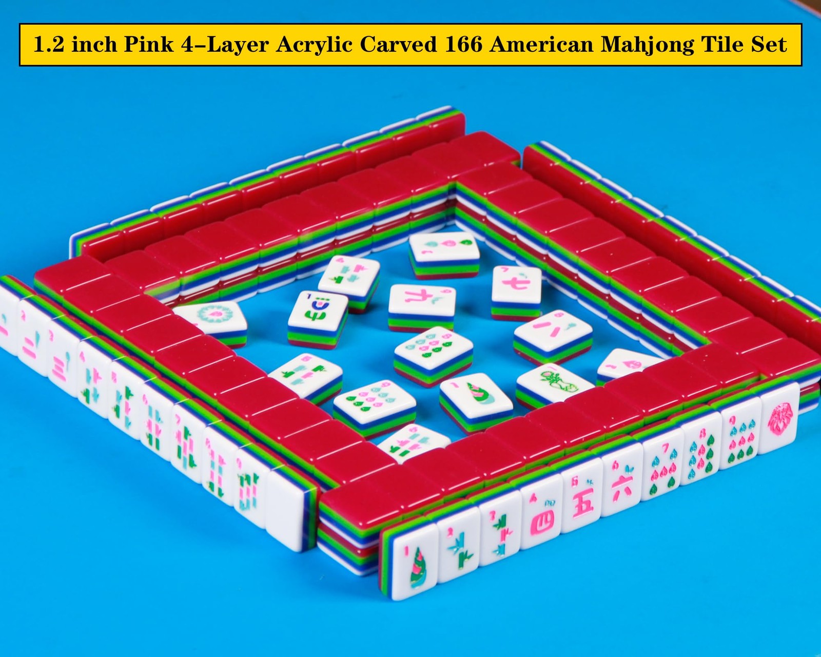 YANMEIYA 4 Layer Mahjong Tile Set 1.2-inch Acrylic American Mahjong Set 166 M…