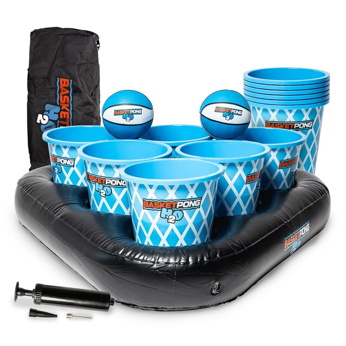 Inflatable Pool Pong Game Buckets Balls Floats Air Pump BasketPong H2O Water