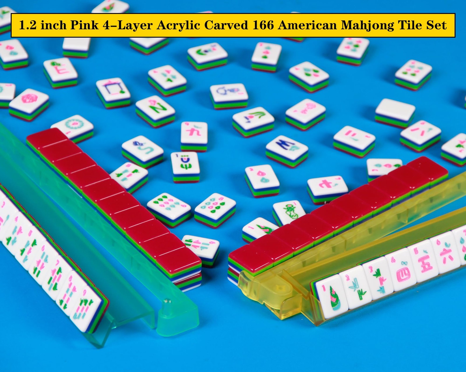 YANMEIYA 4 Layer Mahjong Tile Set 1.2-inch Acrylic American Mahjong Set 166 M…