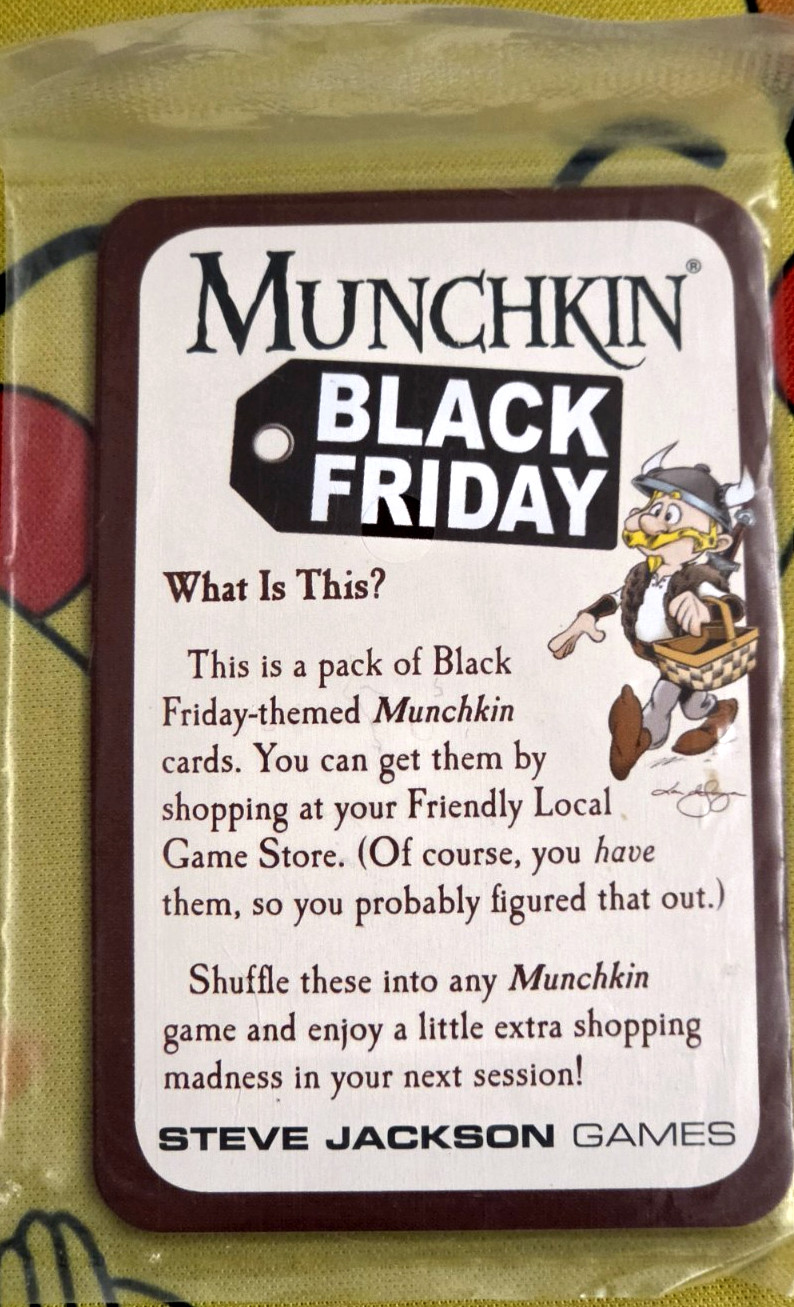 Munchkin Black Friday Promo Card Pack Sealed. Steve Jackson Games