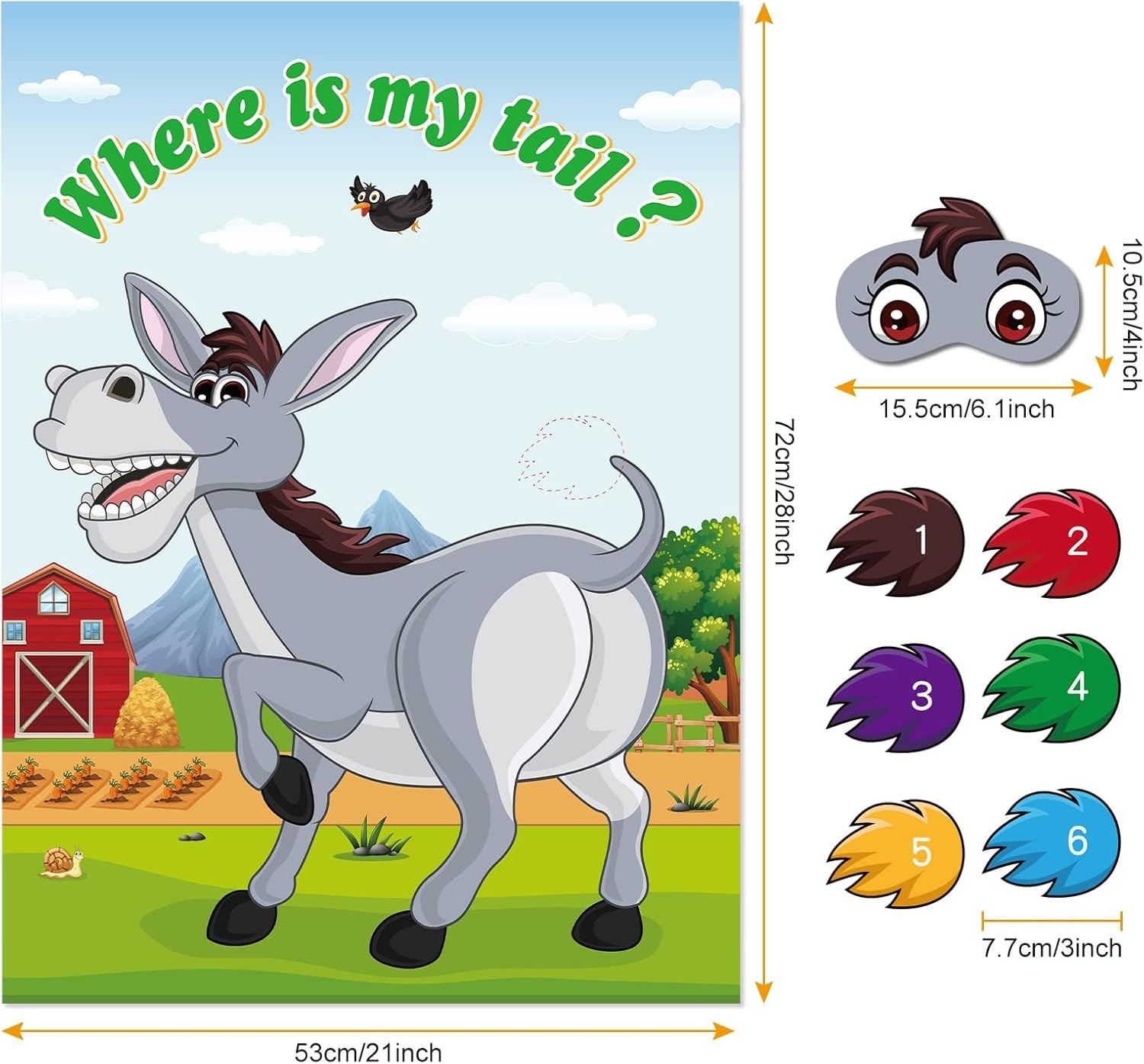 Pin The Tail on The Donkey, Party Game with 30 Pcs Tails for Kids Birthday Pa…