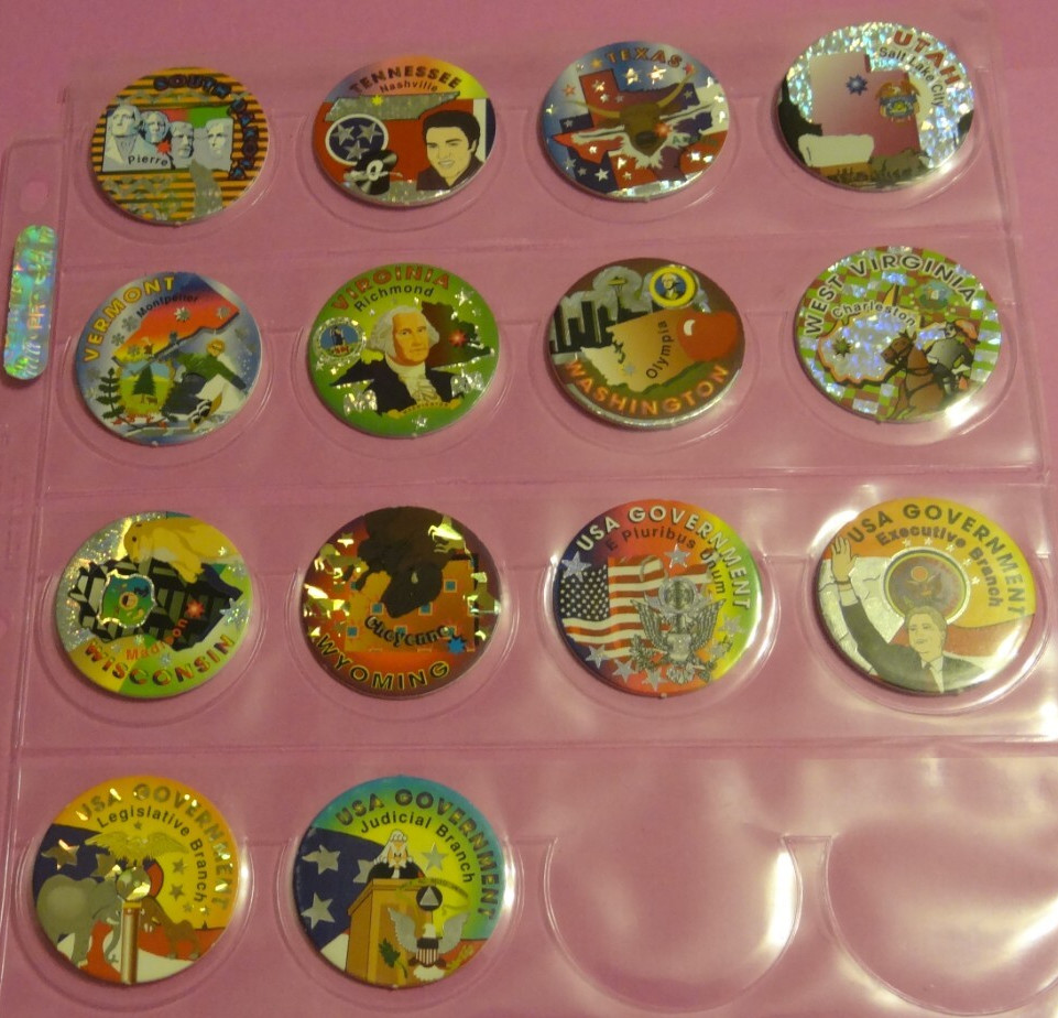 Pogs * 50 U.S. States * With State Capitols * Colorful * Very Nice Set w/Sheets