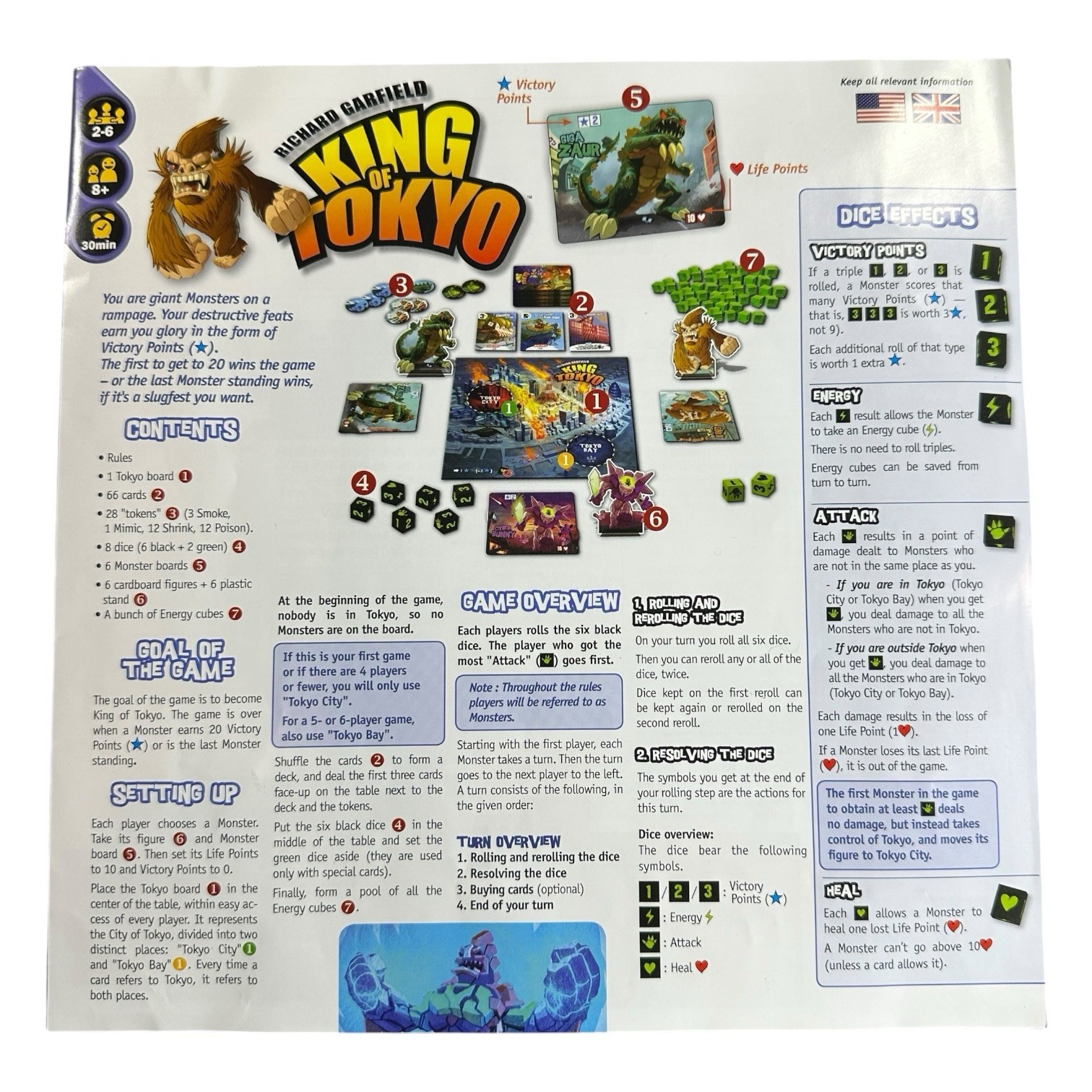 King of Tokyo Board Game Richard Garfield IELLO 100% Complete Clean