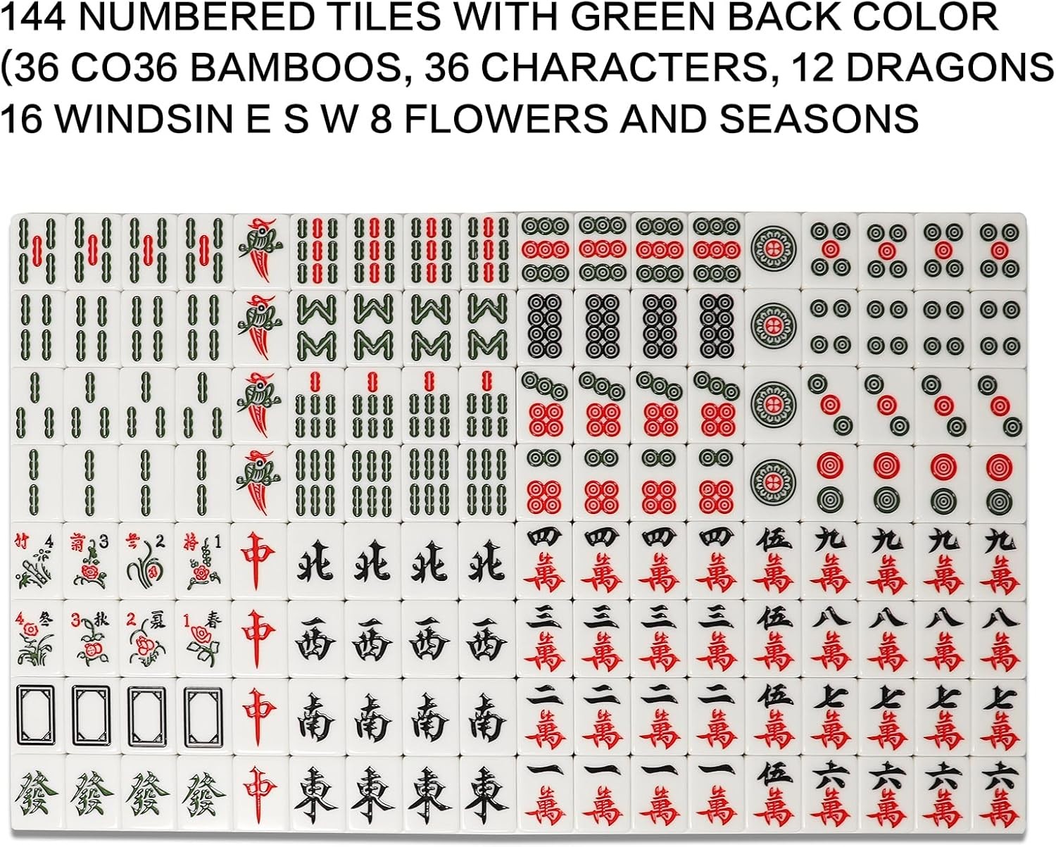 Mahjong Tiles Set 144 Pieces 1.5 Inch Large Melamine #R014