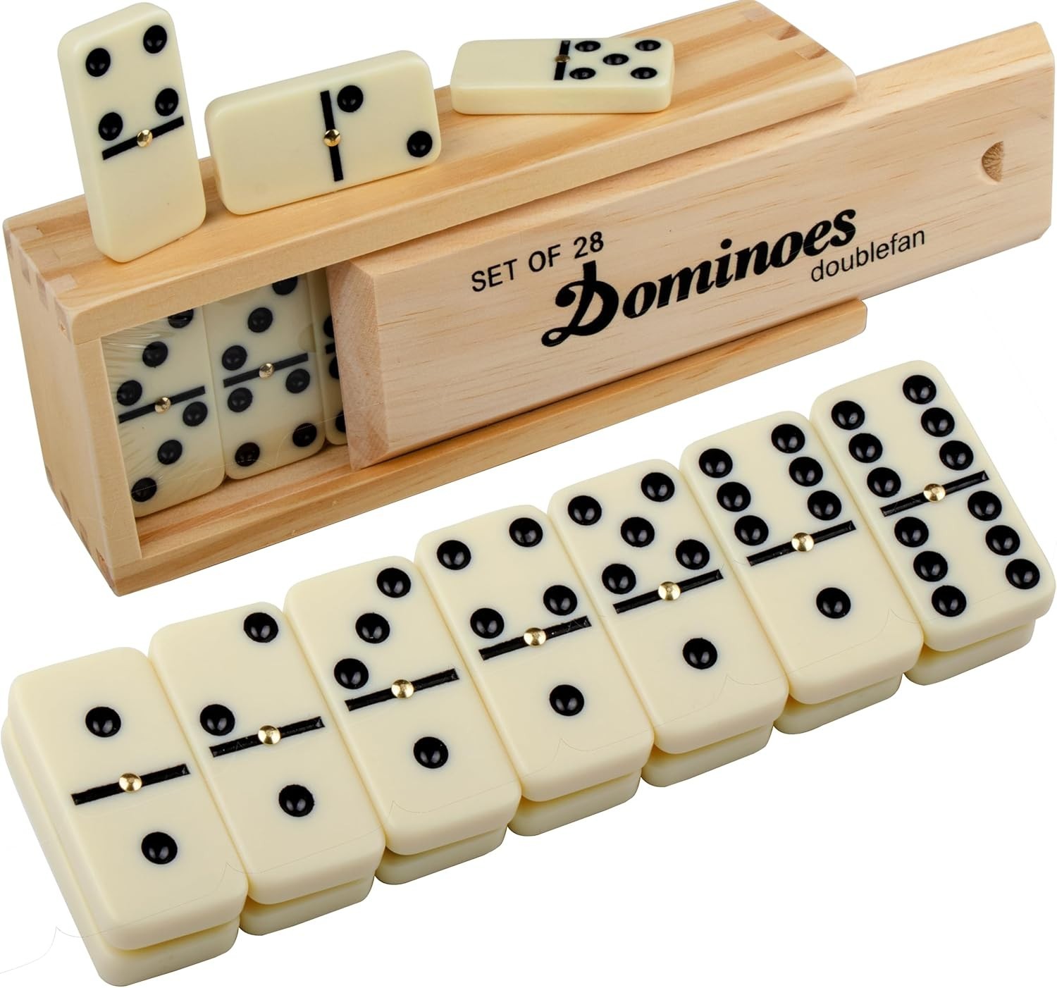 Dominoes Set for Adults, Dominos Set with 28 Ivory Tiles, Double Six Dominos Gam