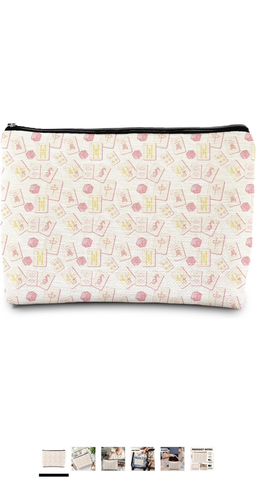 8 Pink Mahjong Tile Makeup Bag, Gifts for Mahjong Lover Cosmetic Bags