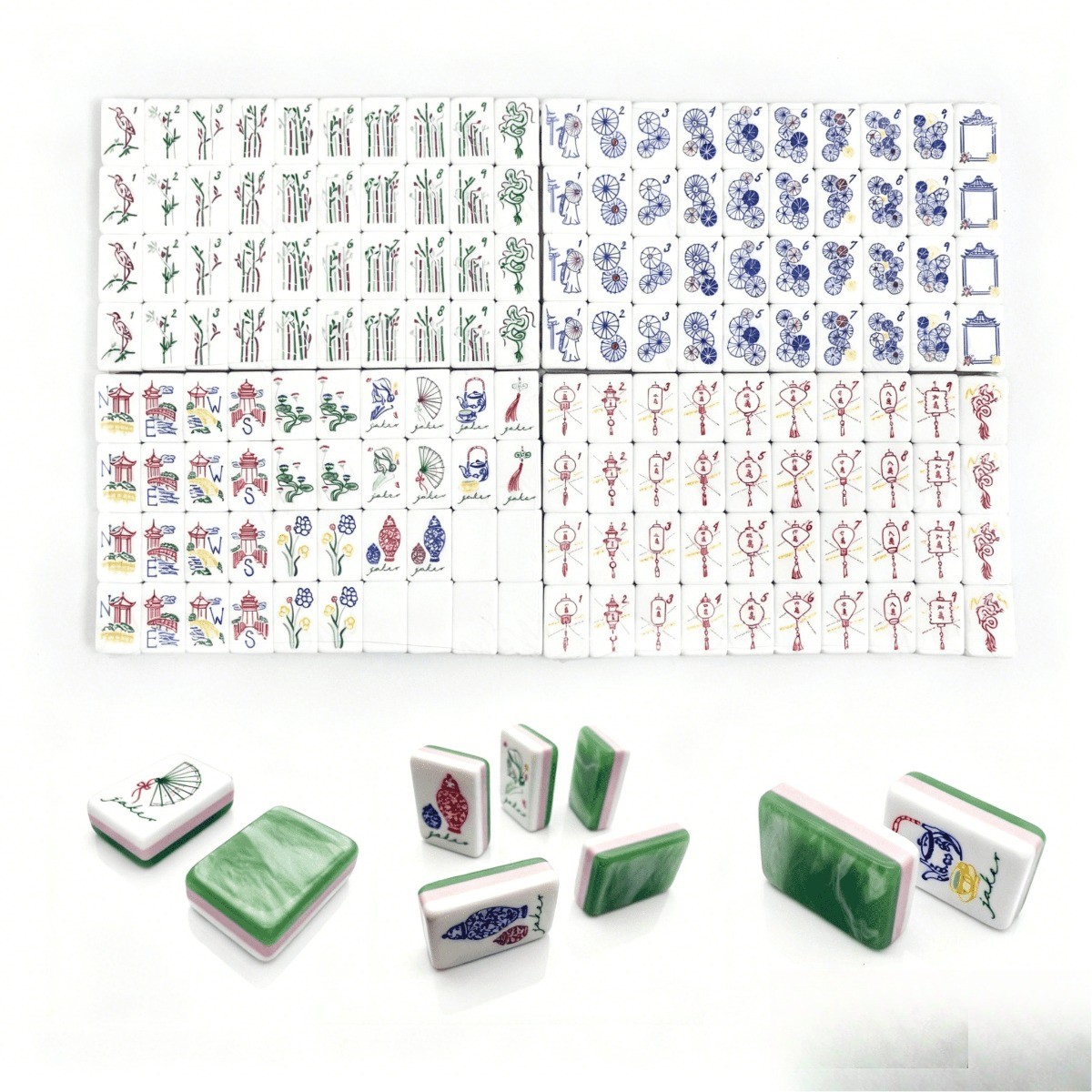 Jade Marble Pink Green Multilayer Acrylic American Mahjong Tiles 160-Piece
