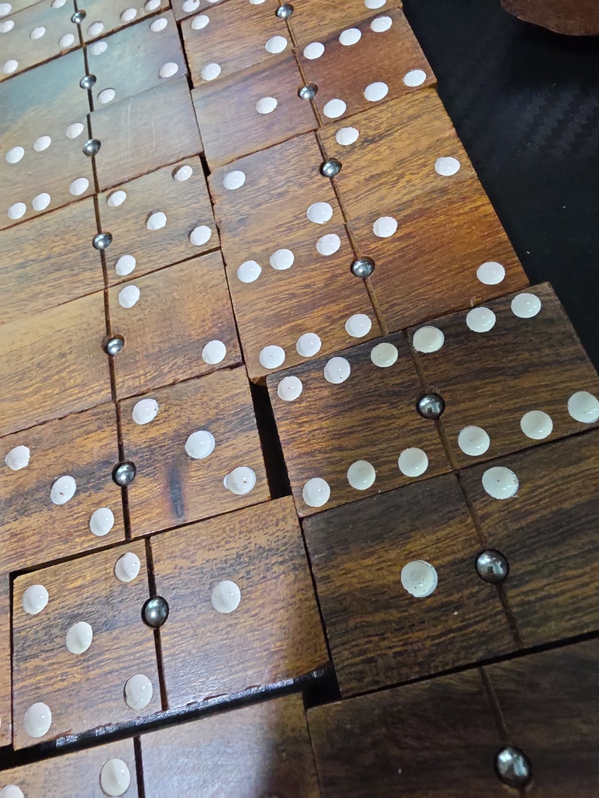 VTG Wood Hand Made Ironwood Dominos Set of 28 Tiles Rustic Log Case Complete
