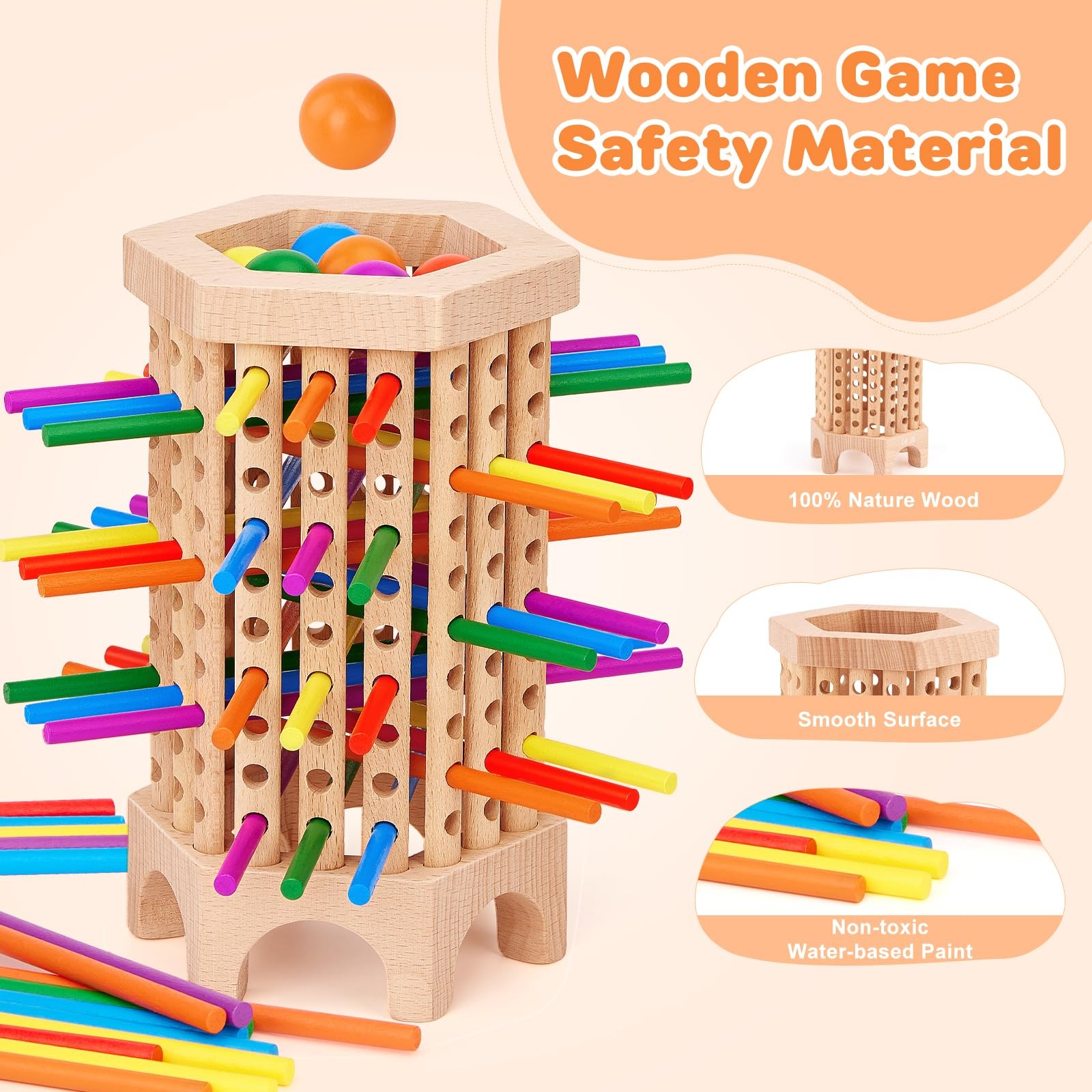 Montessori Game Wooden Board Games for Kids 4-6-8, Colorful Sticks Math Educa…