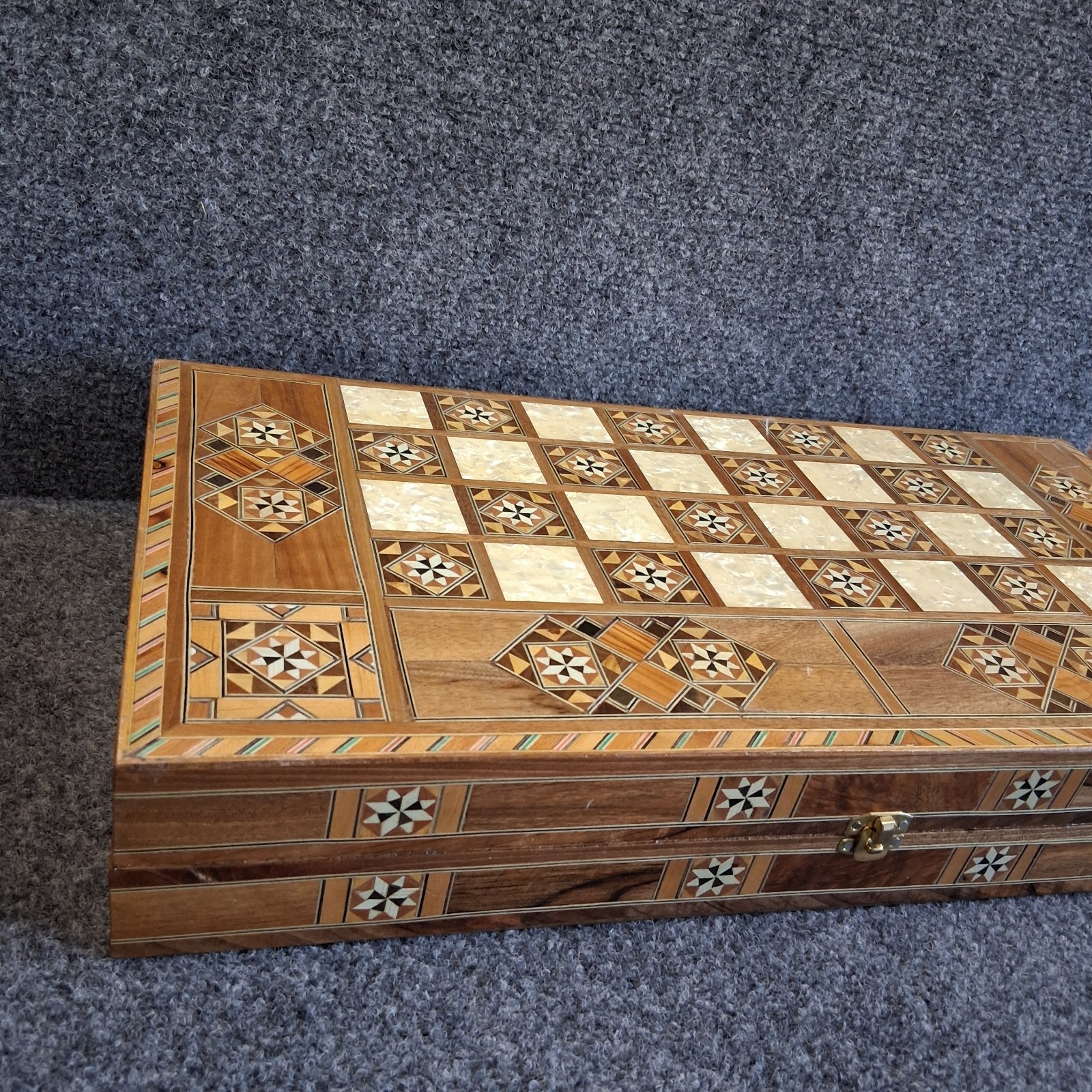Mediterranean Backgammon & Checkers Set Marquetry Mother Of Pearl Inlay 20″