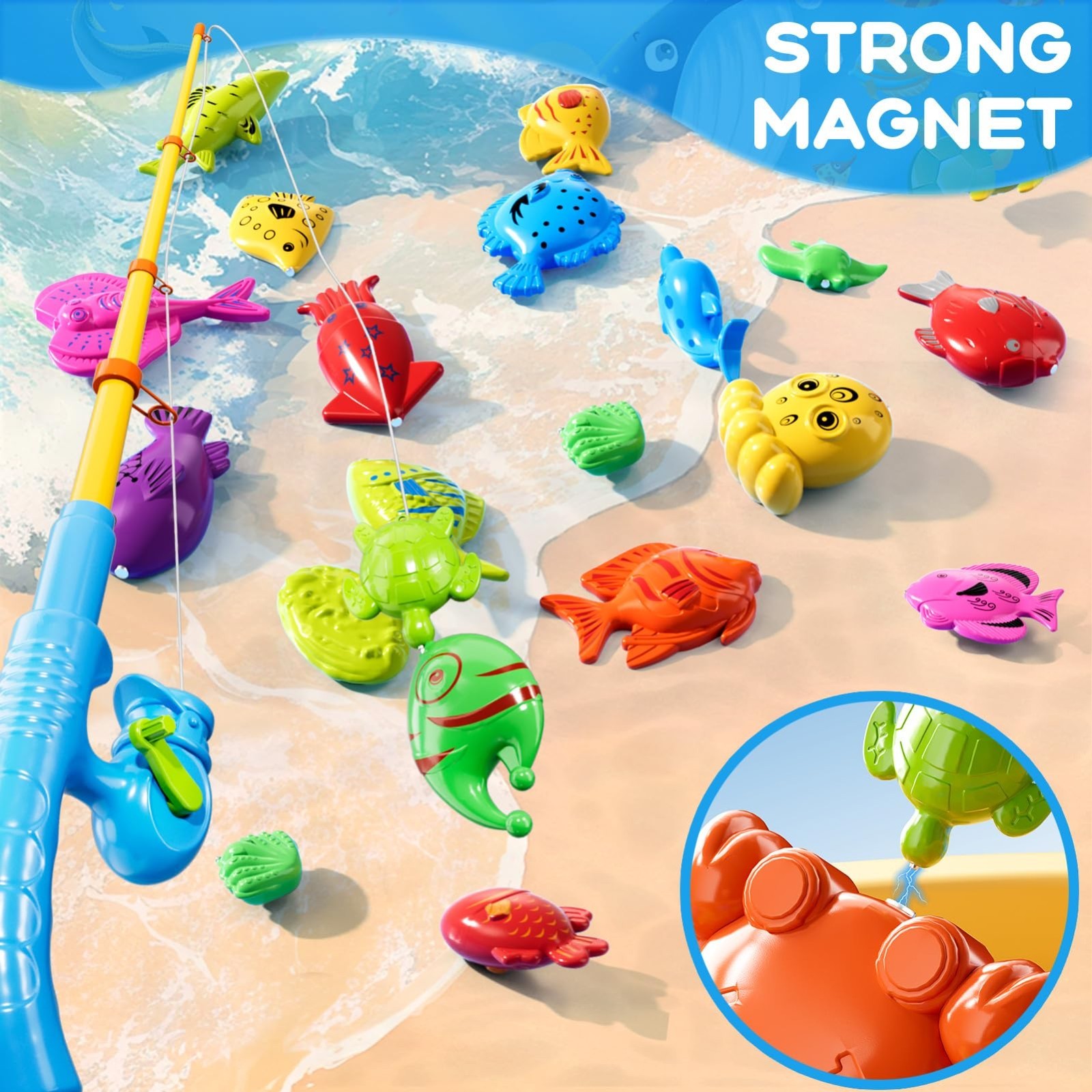 Magnetic Fishing Game Toy for Kids 3-8, Water Table Bathtub Pool Fun, Floating F