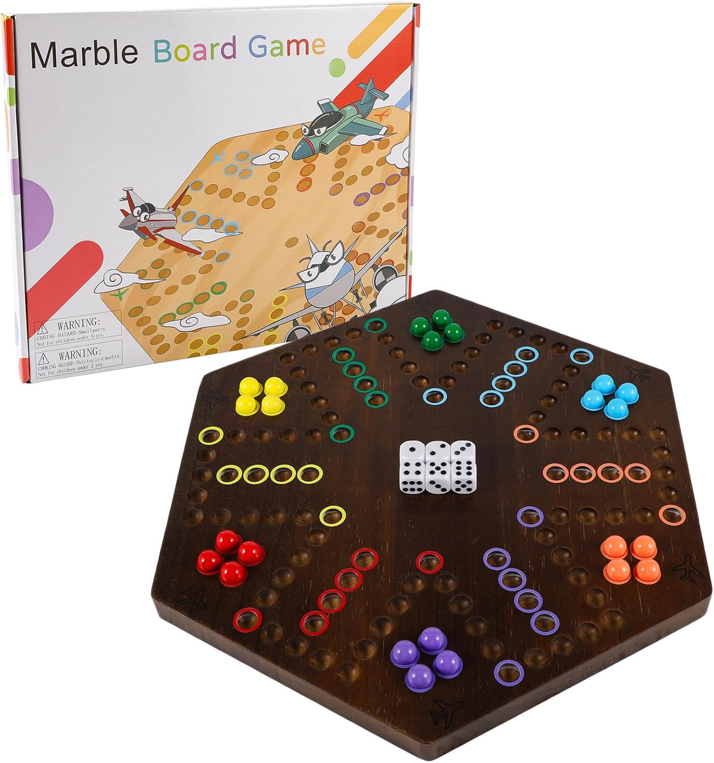 Marble Board Game, 15″ Double-Sided Painted Wooden Waho Speed Trackway Board