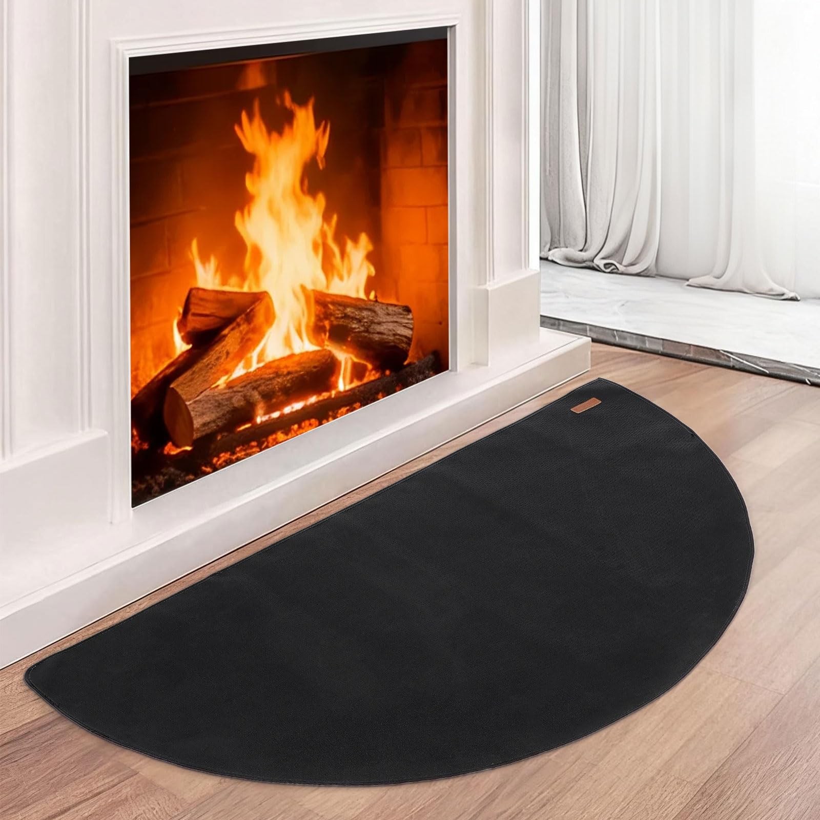 Fireplace Rugs Fire Resistant – 32 X 60 X 0.04 Inch Round 5′ (Round), Black