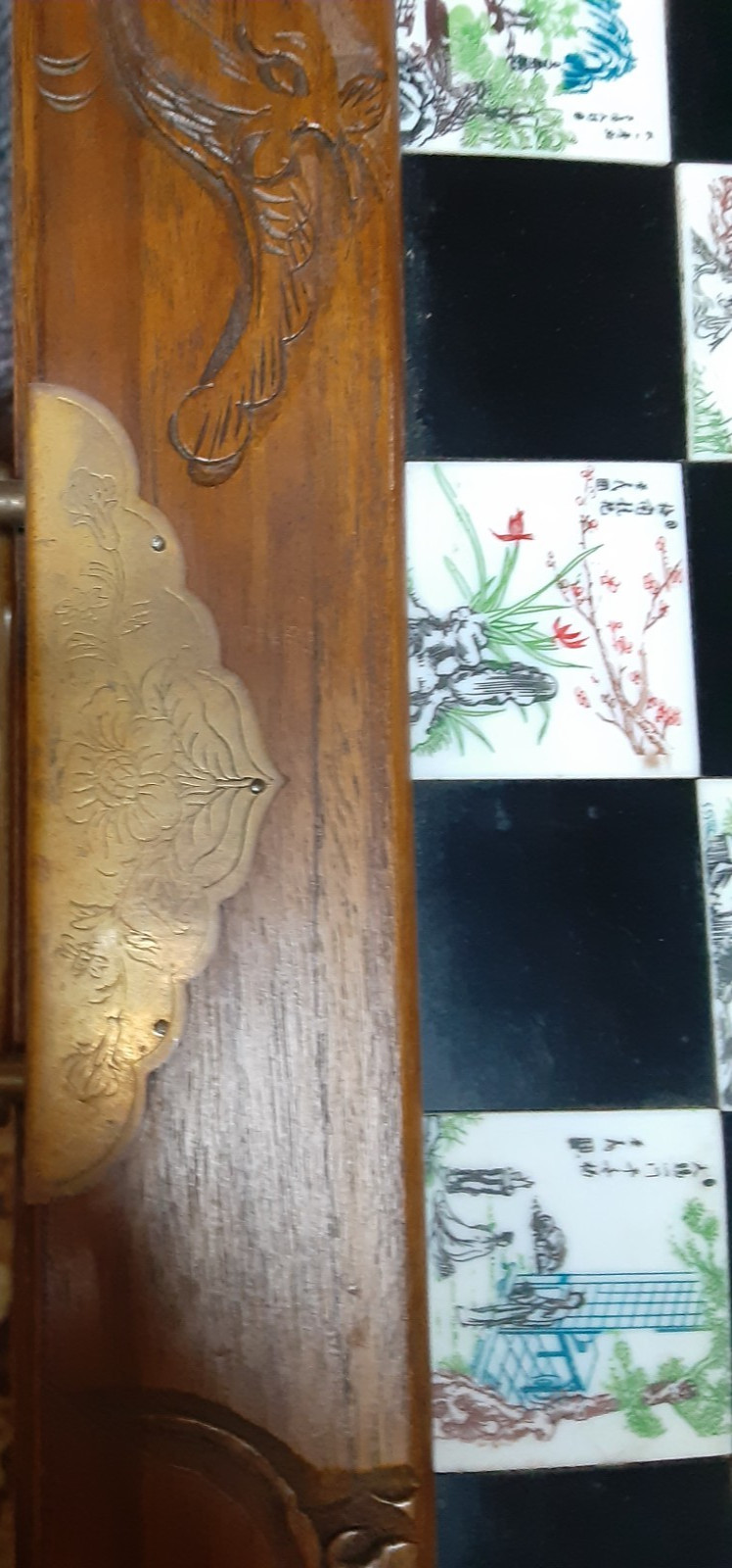 Antique handmade chess set made of natural wood and ceramic