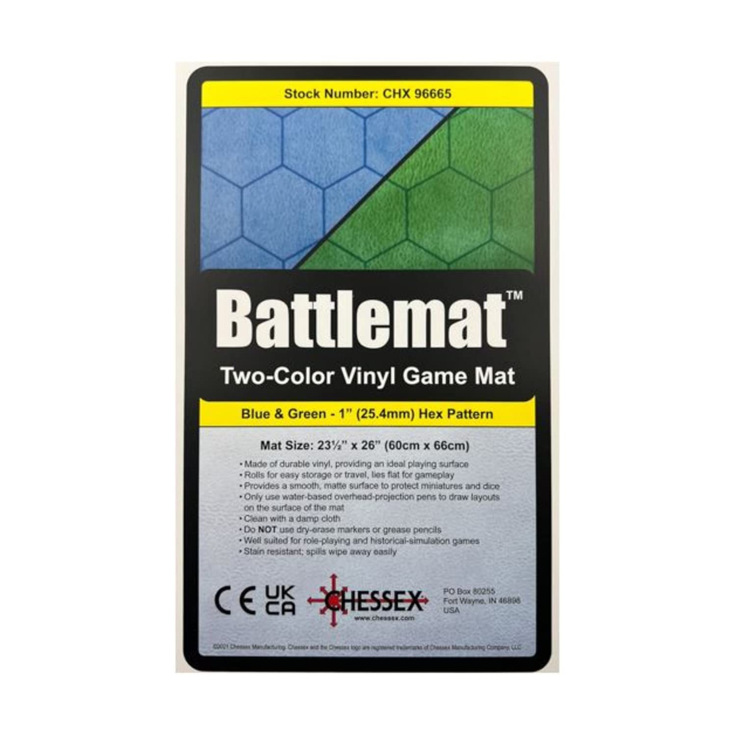 Chessex Play Mat – Mat: 1” Hex 2 Sided Blue/Green Battle mat Two Colour Playmat