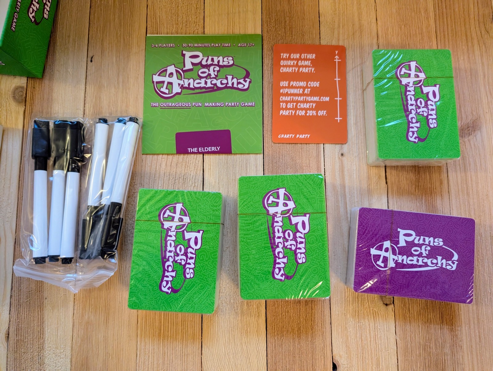 Brand New Puns of Anarchy Party Game for 3+ Players, Includes Dry Erase Markers