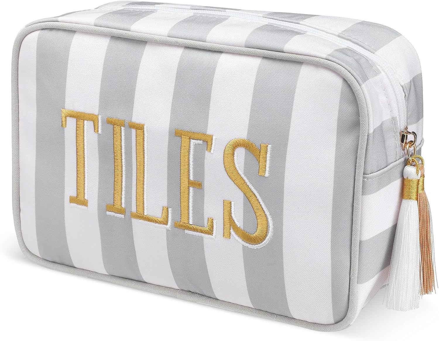 Sanwuta Mahjong Tile Bag with Zipper, Striped Embroidered Mahjong Storage Pouch