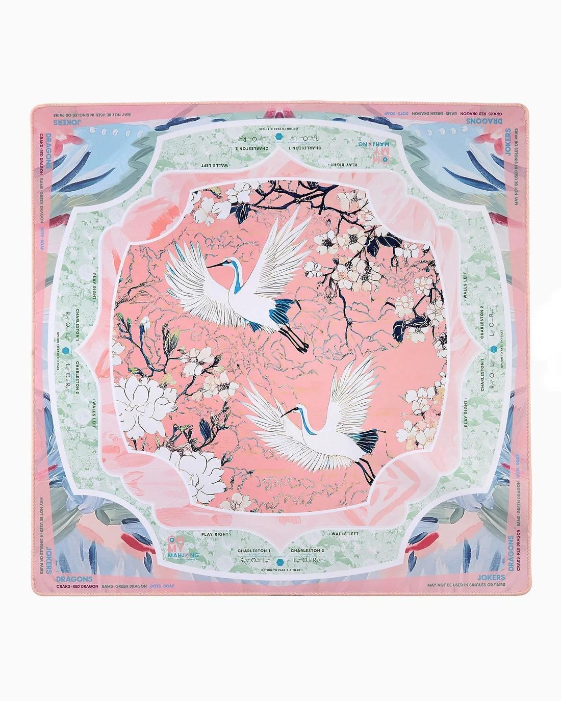 80x80cm Thickened Mahjong Table Mat Cherry Blossom Crane Non-Slip Rubber New