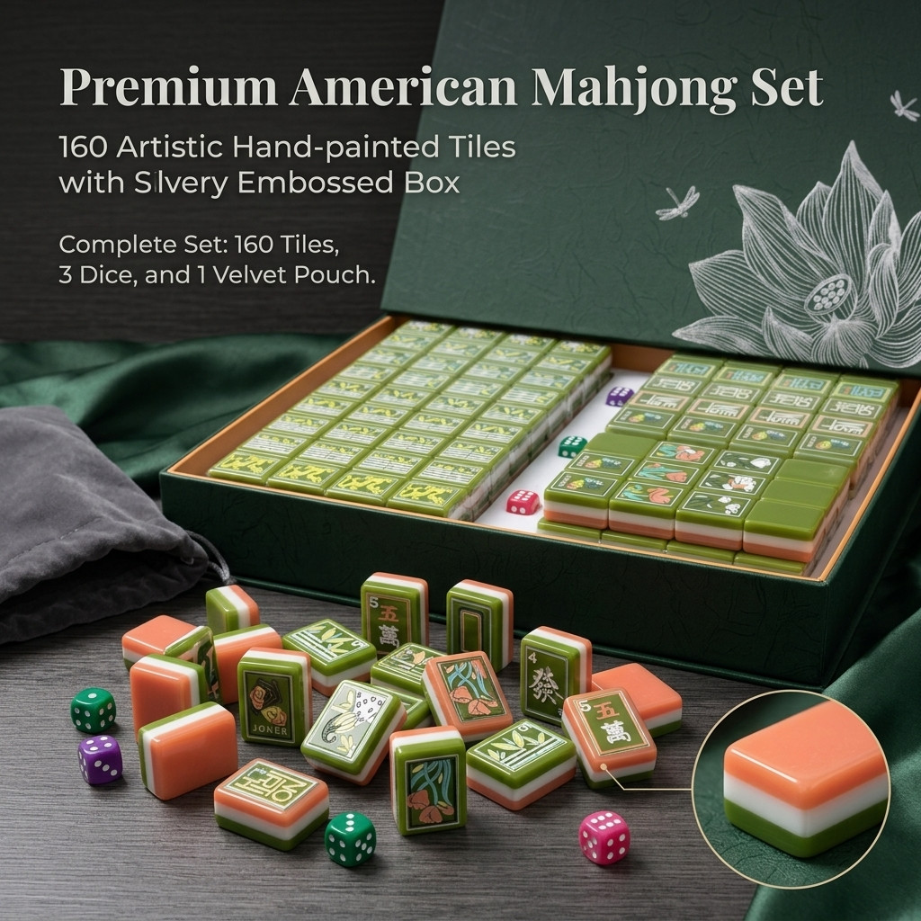 American Mahjong Set 160 Green Floral Acrylic Mahjong Tiles, US Stock