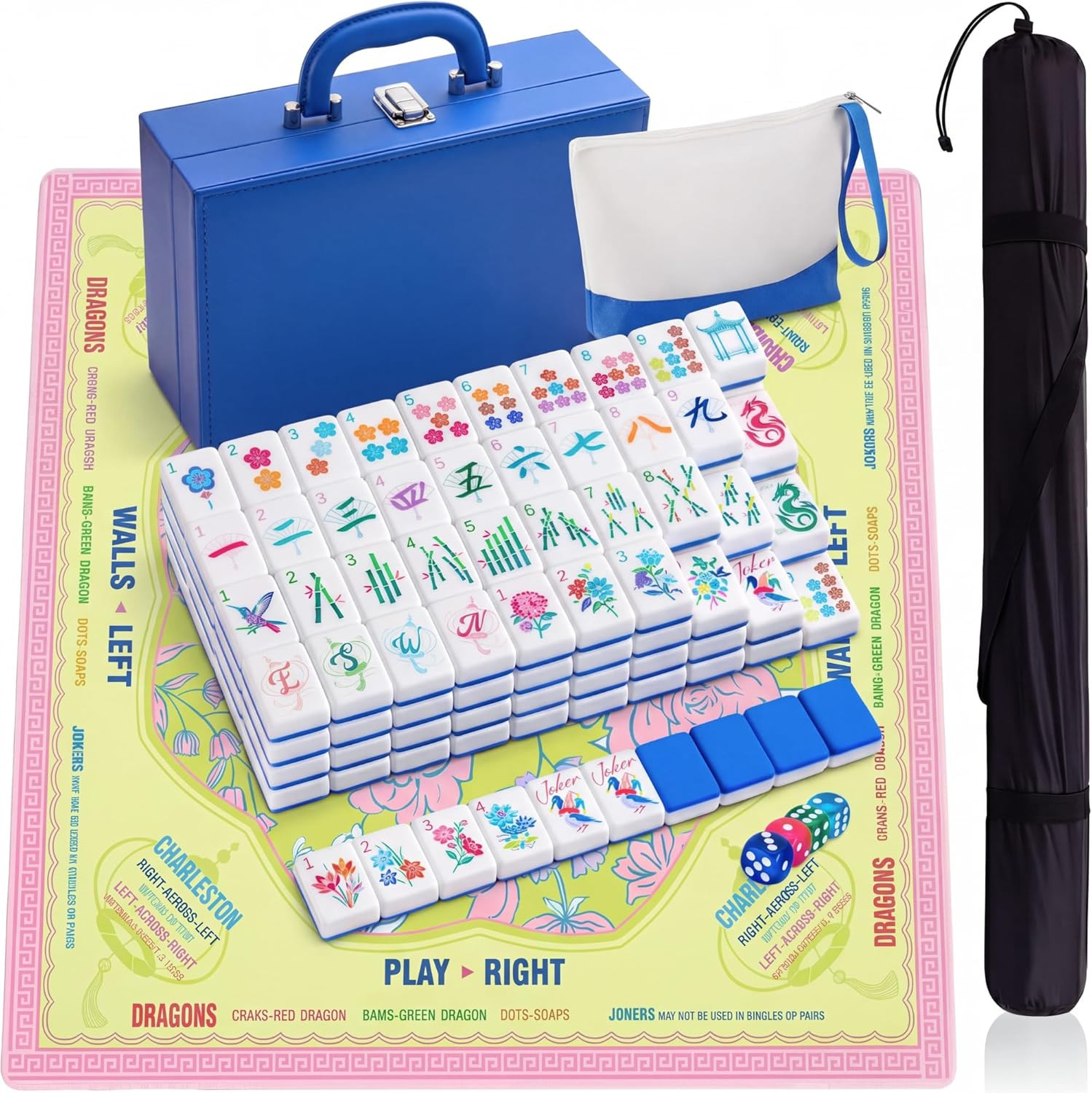 1.2In American Mahjong Tiles Set with Noise Reducing Mat 168 Acrylic Engraved Ma