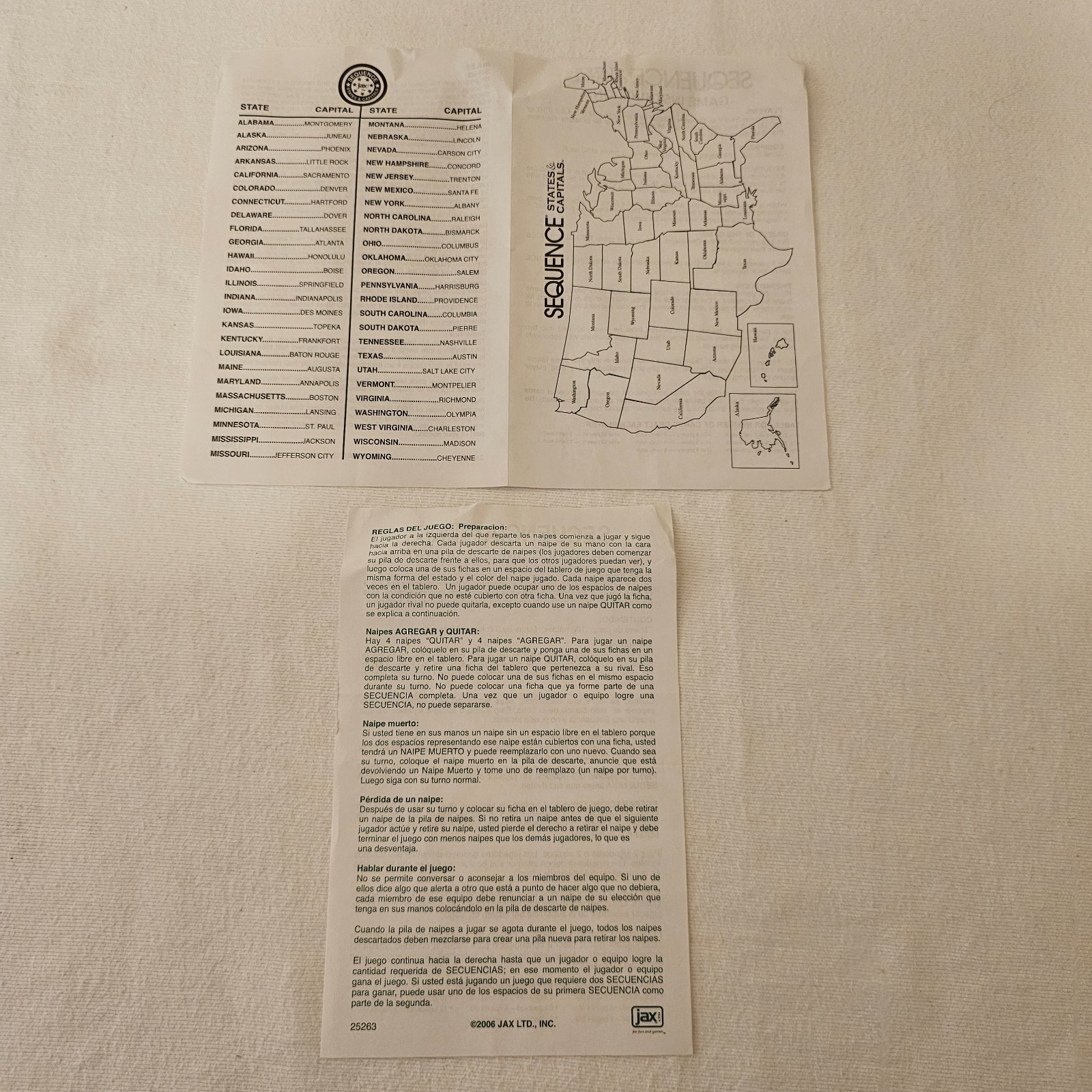 Sequence States & Capitals Board Game Education Teach Visual Learning Geography