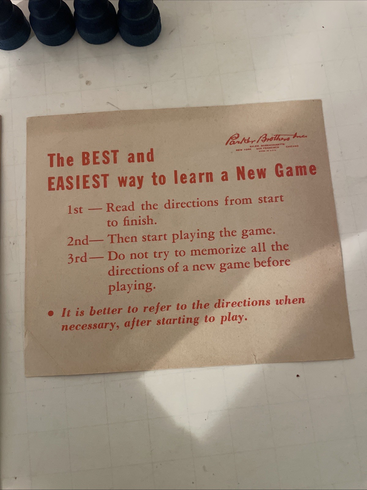 Vintage 1950 Sorry! Board Game Wooden Pieces, Wood Pawns, Cards, Instructions