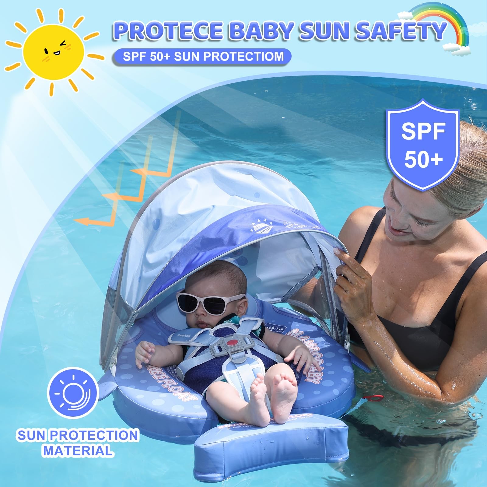 Baby Float Non Inflatable Canopy Sun Protection 3-24 Months Shark Mambobaby Tail