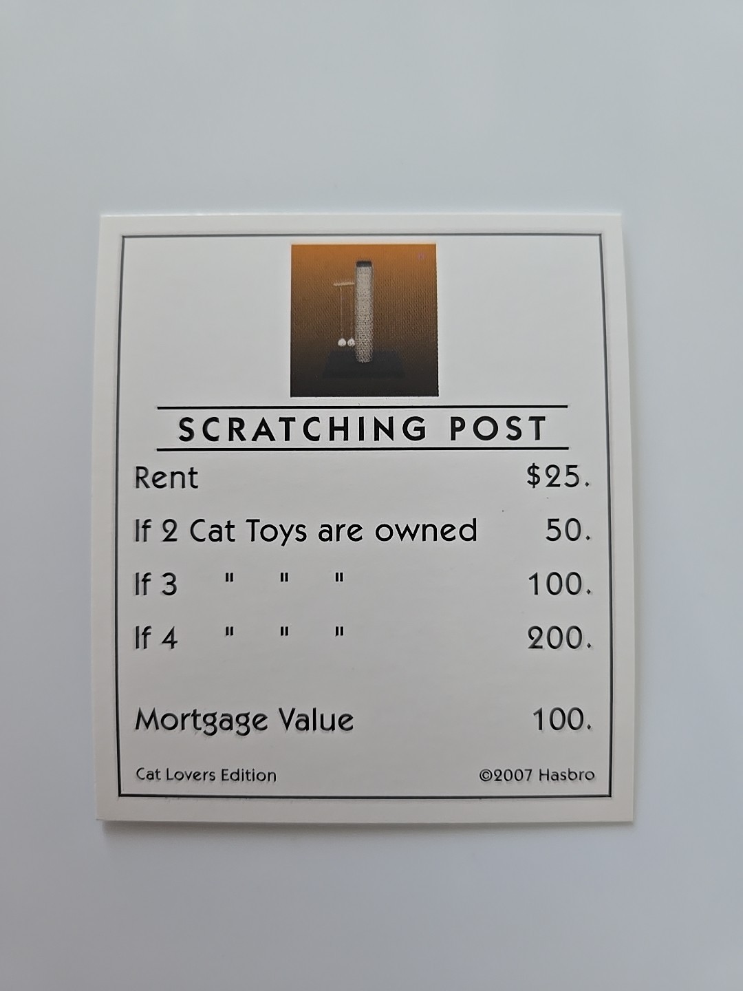 2006 Monopoly Cat Lovers Edition Scratching Post Toys Deed Card Game Piece Part